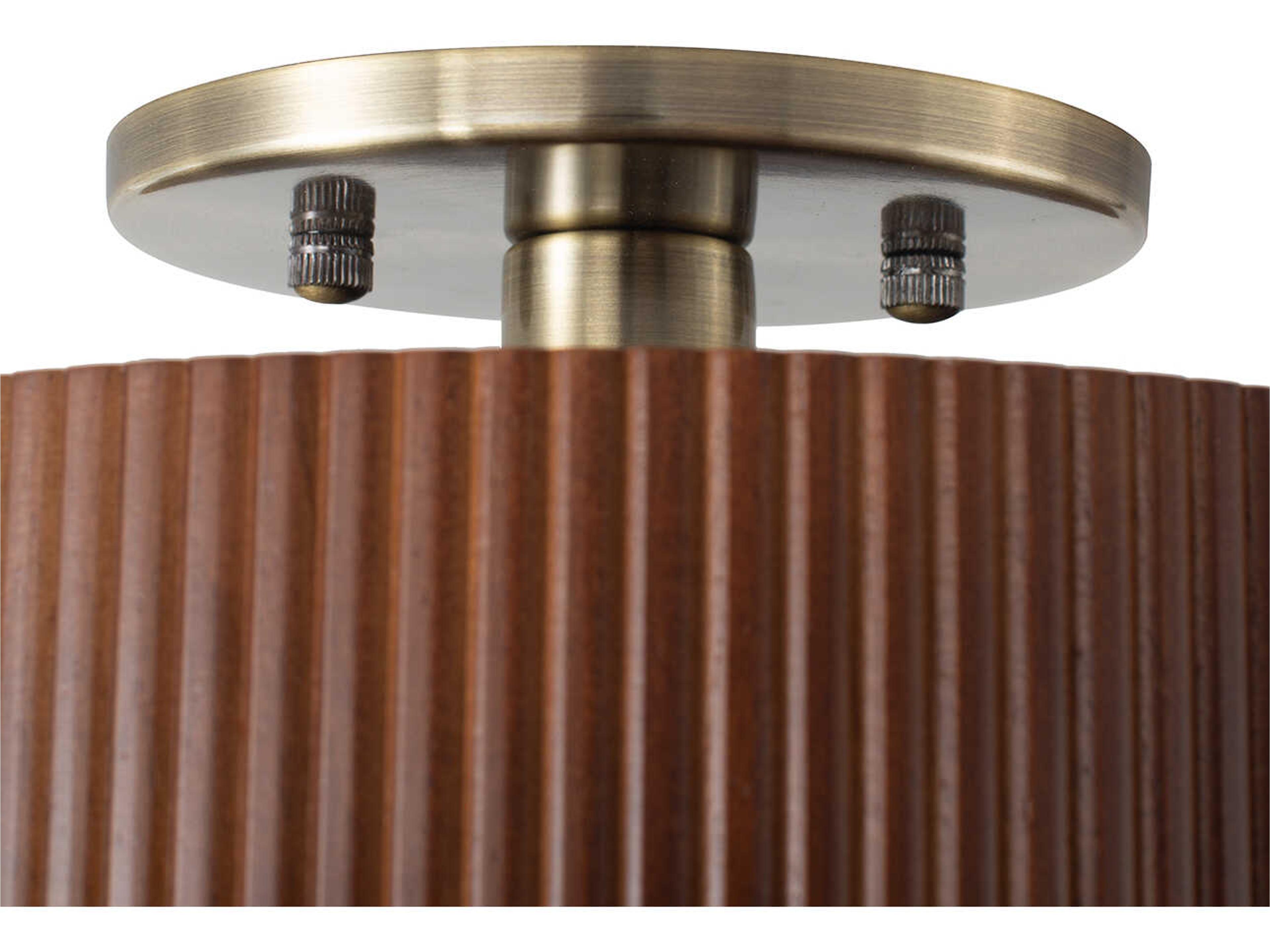 Nova Tambo 1-Light Dark Walnut Weathered Brass Brown Drum Semi Flush Mount