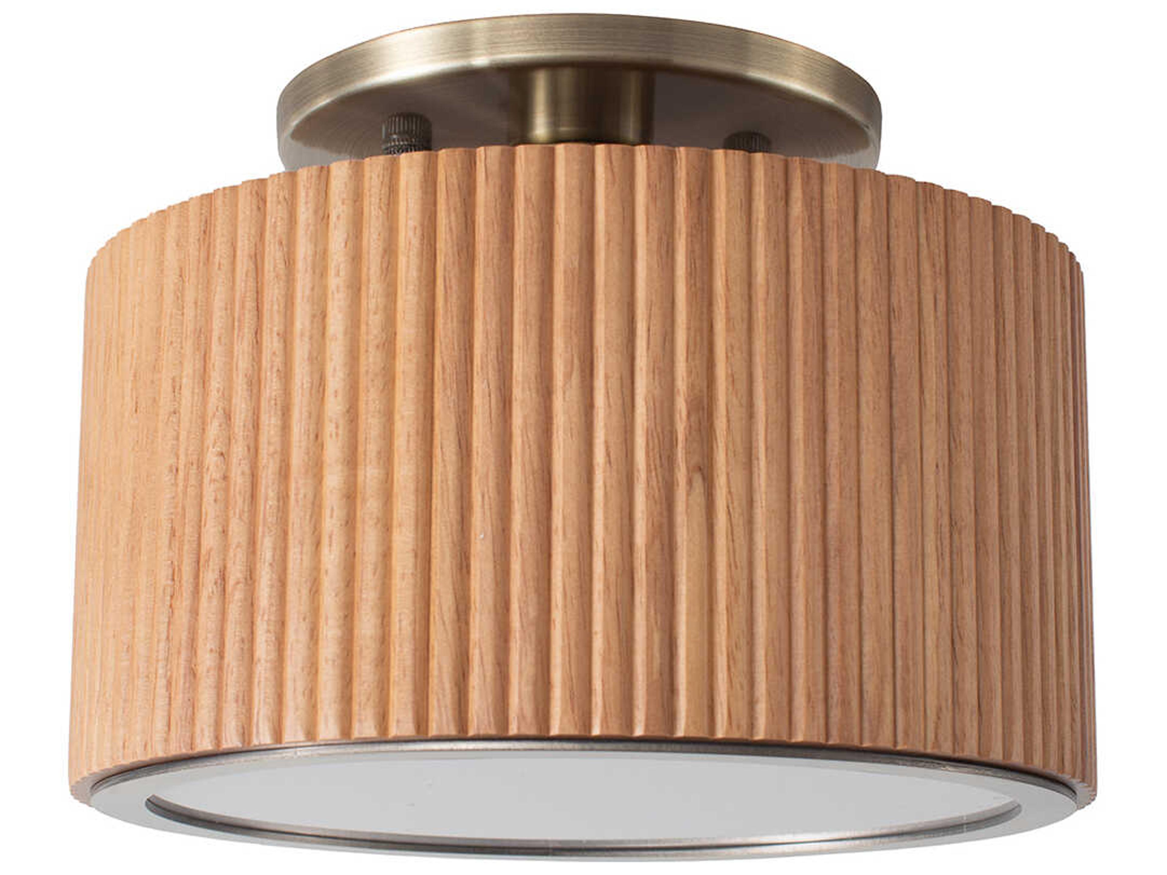 Nova Tambo 1-Light Natural Ash Weathered Brass Drum Semi Flush Mount