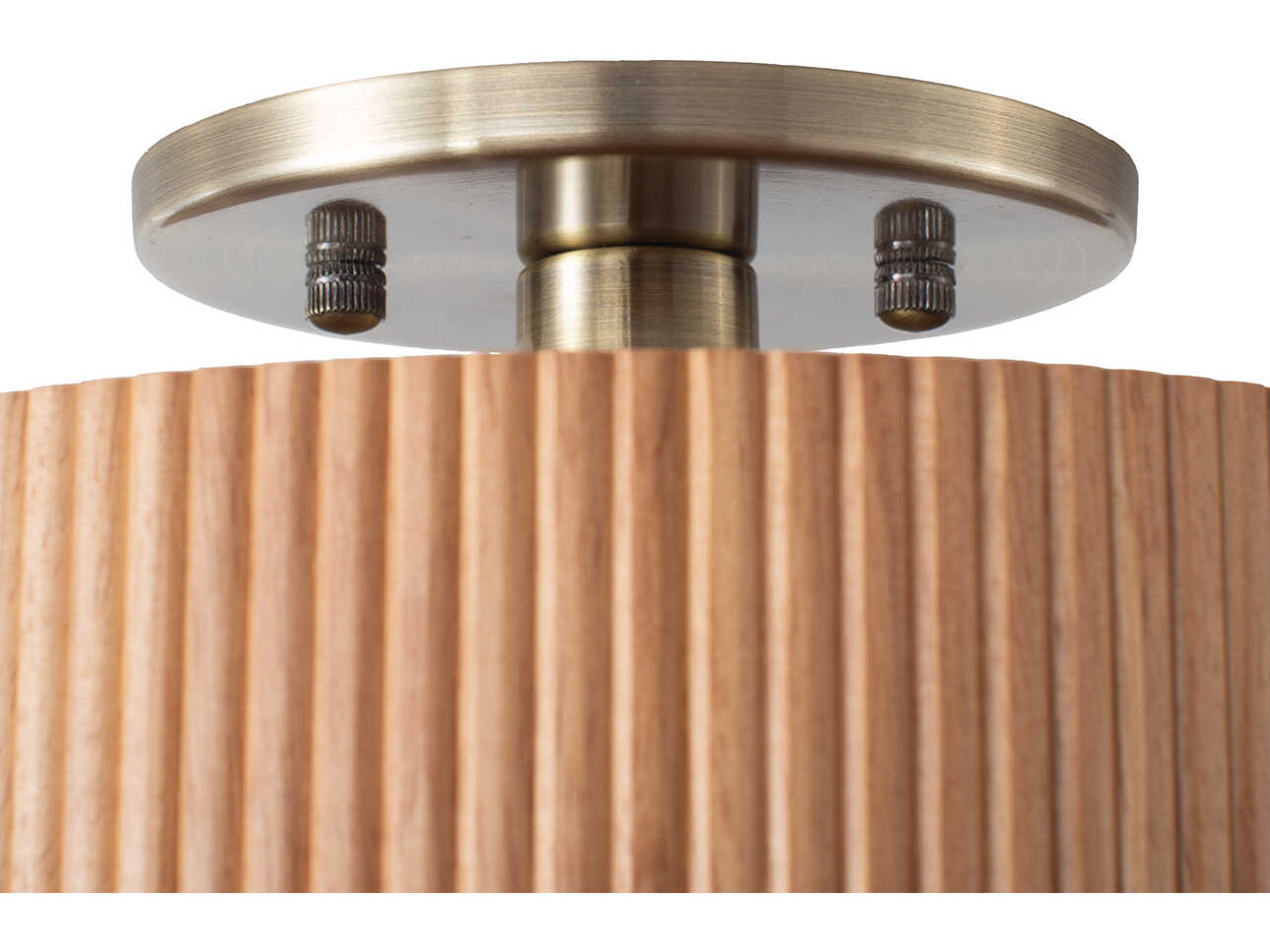 Nova Tambo 1-Light Natural Ash Weathered Brass Drum Semi Flush Mount
