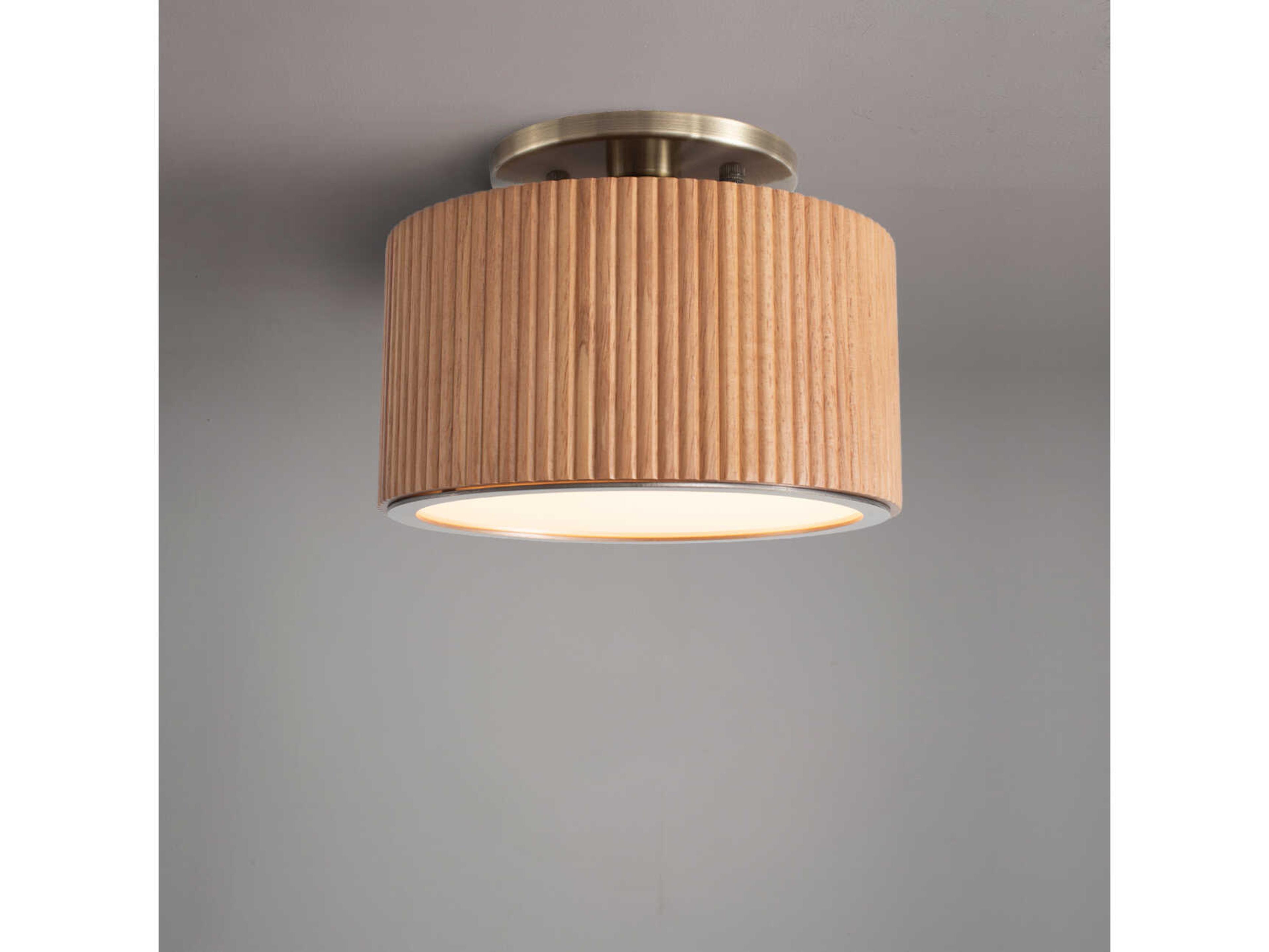 Nova Tambo 1-Light Natural Ash Weathered Brass Drum Semi Flush Mount