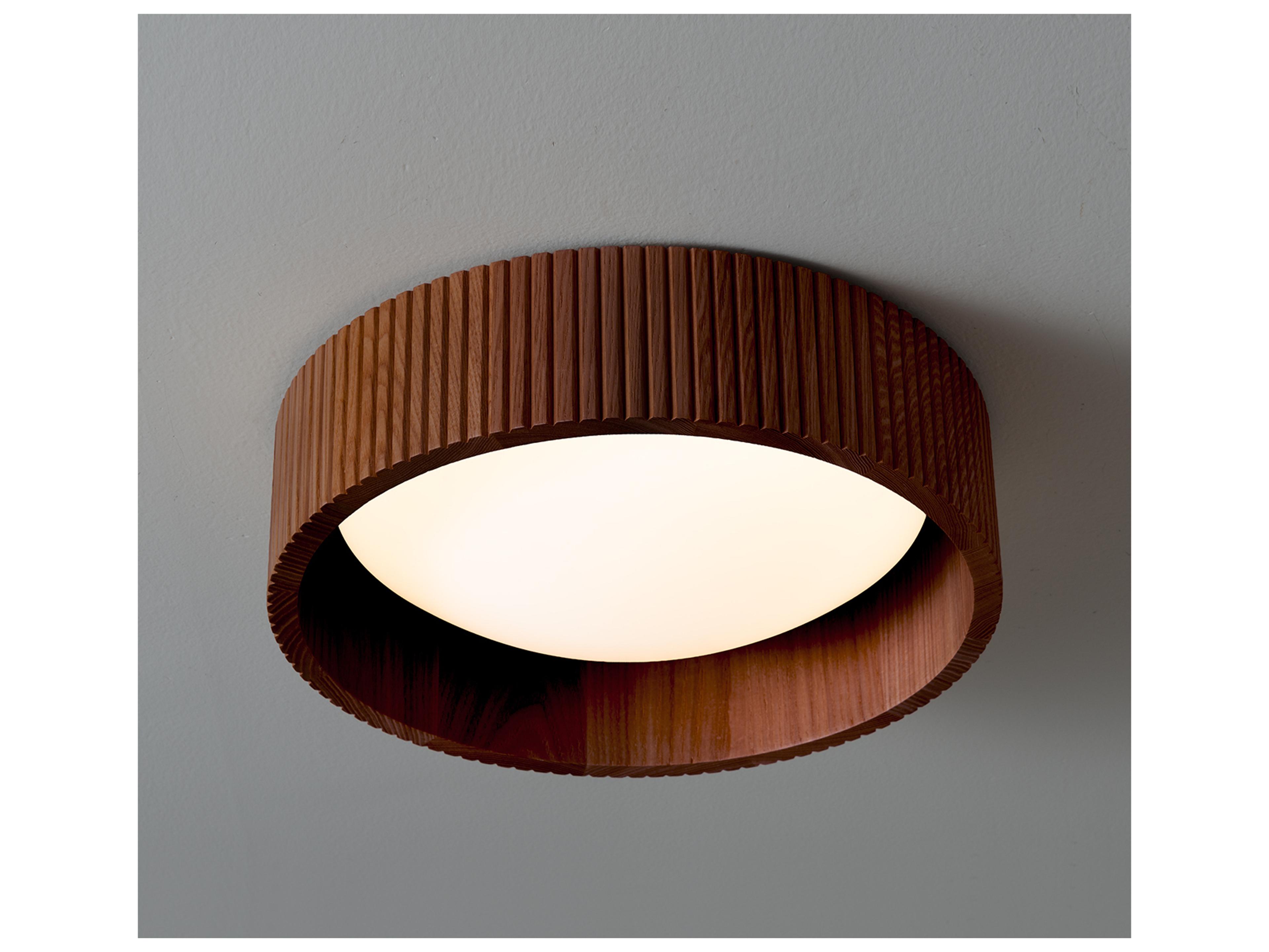 Nova Tambo 1-Light Weathered Brass & Walnut Drum Flush Mount