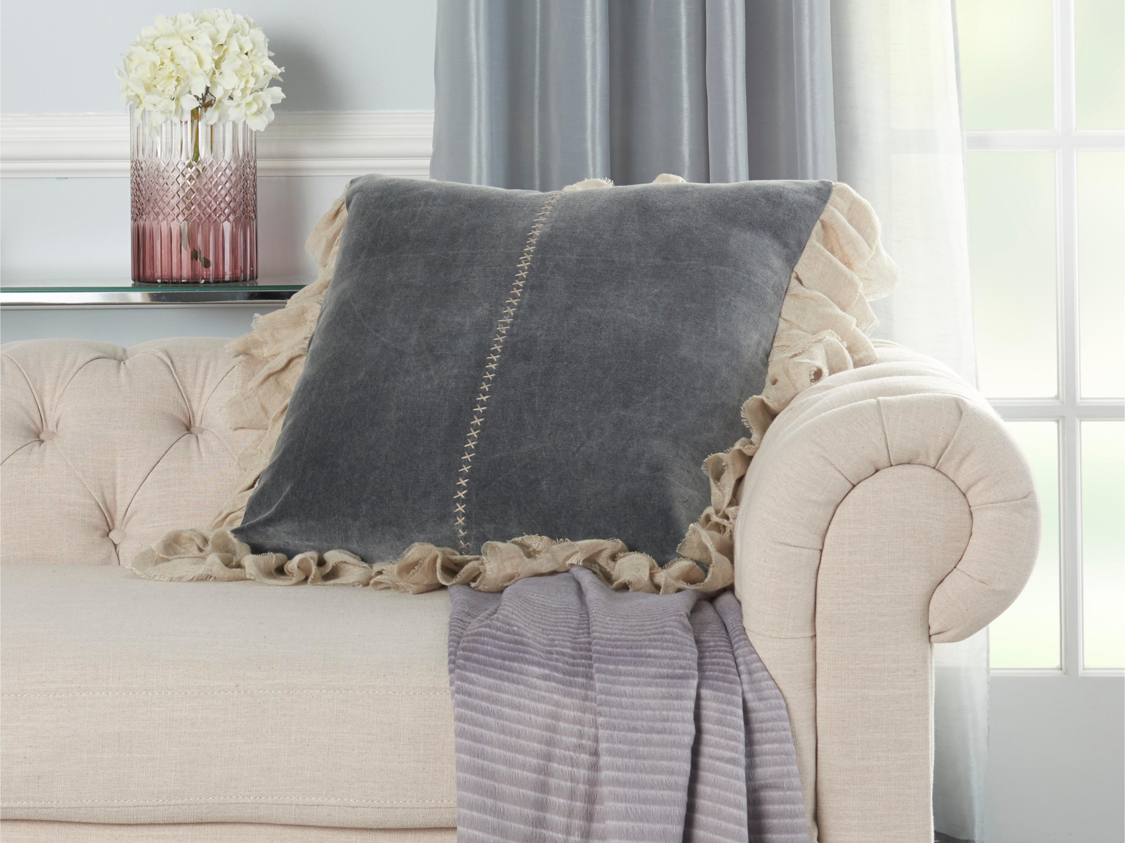 Nourison Mina Victory Sofia 22" x 22" Dark Grey Pillow