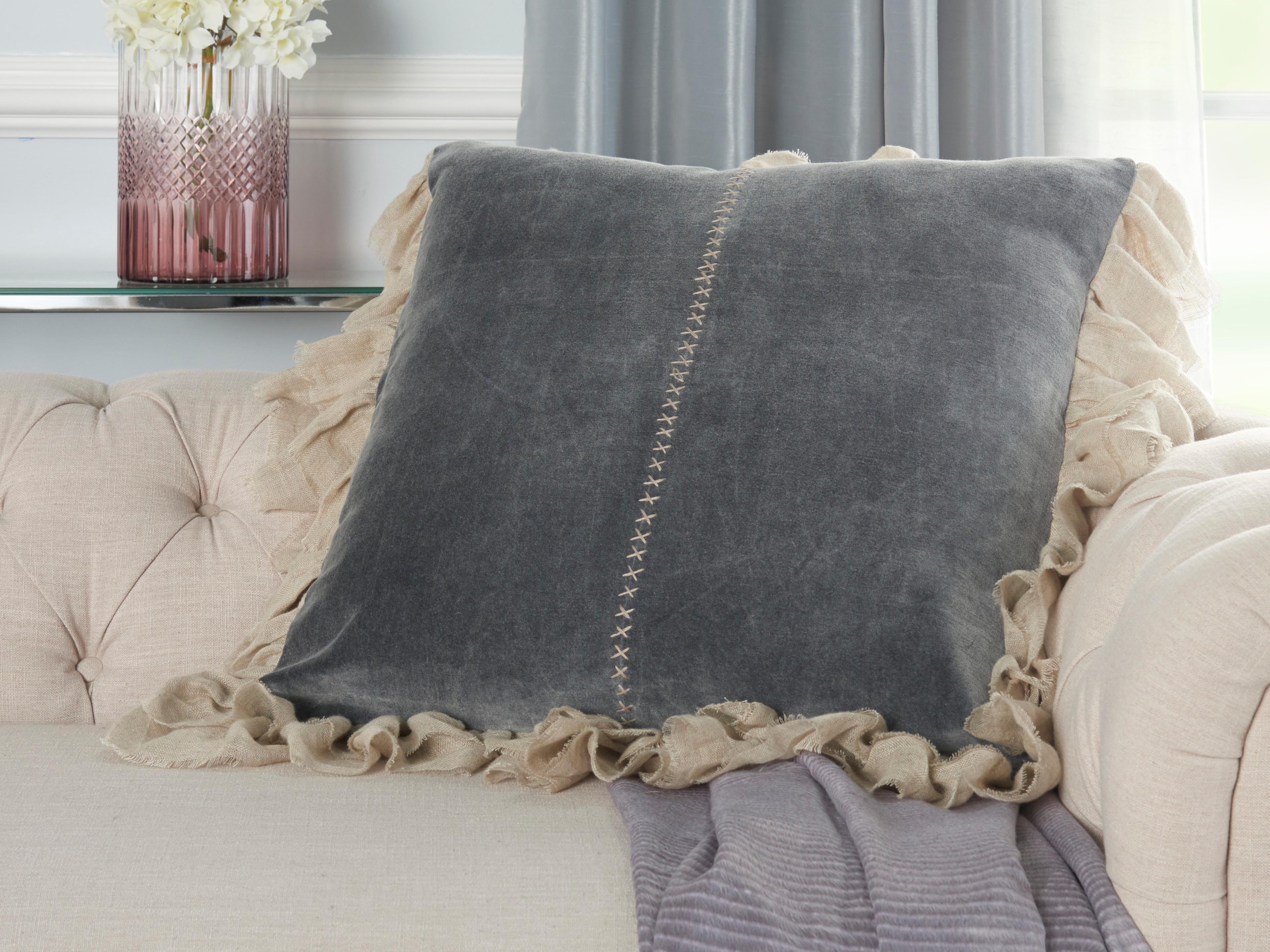 Nourison Mina Victory Sofia 22" x 22" Dark Grey Pillow