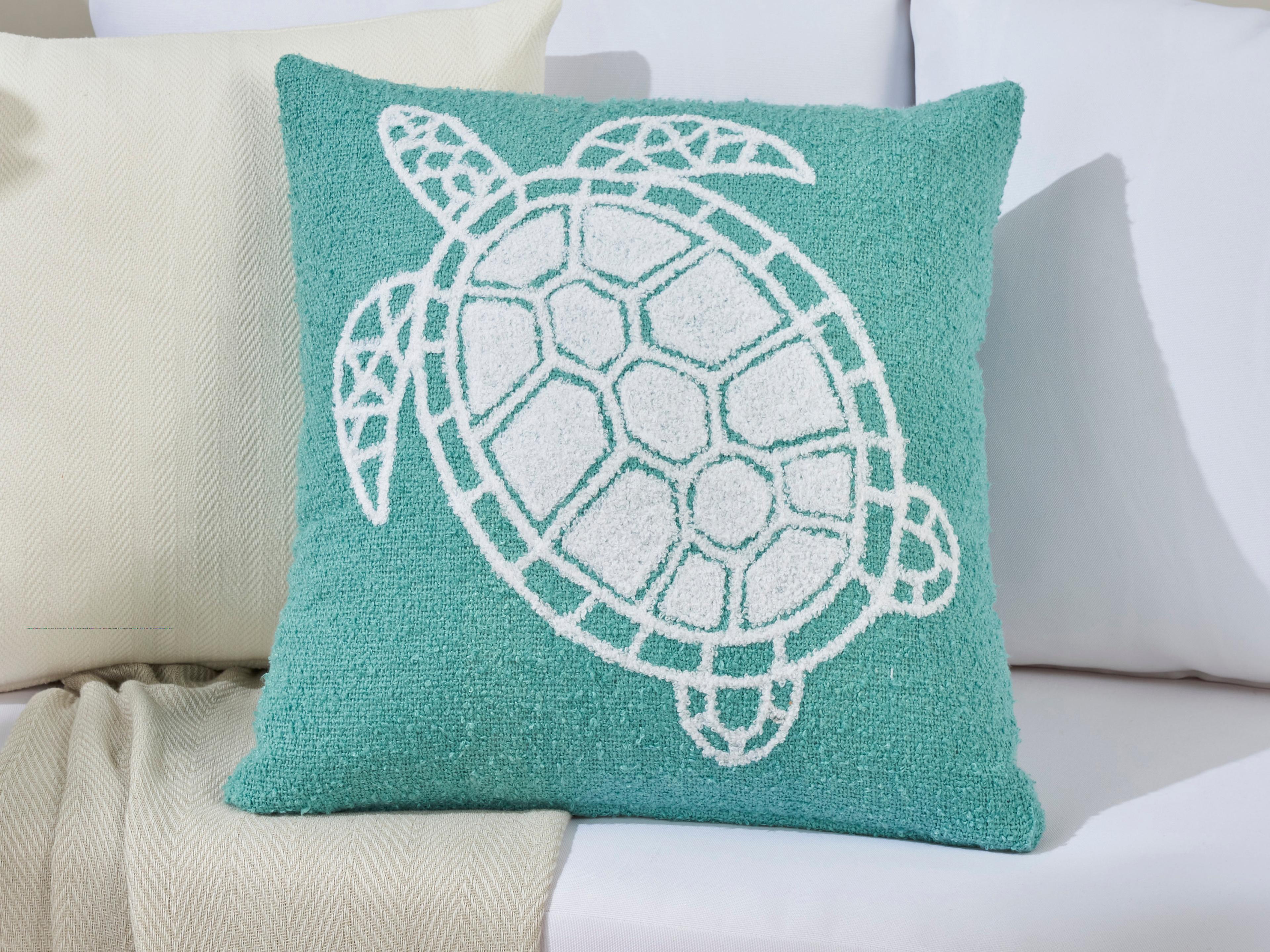Nourison Mina Victory Outdoor Turquoise Emb Sea Turtle Pillow