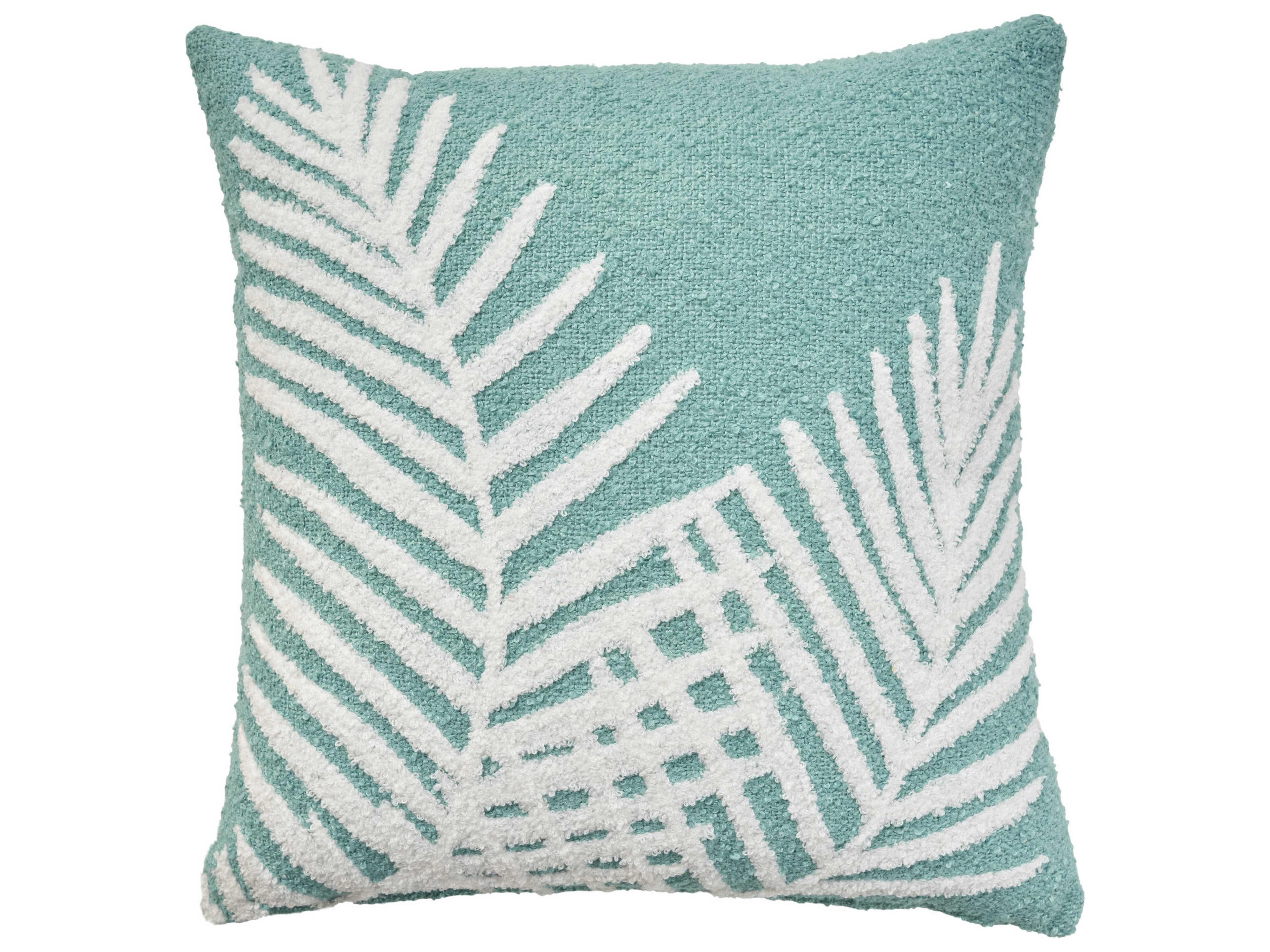 Mina Victory Outdoor Turquoise Emb Palm Leaf Pillow