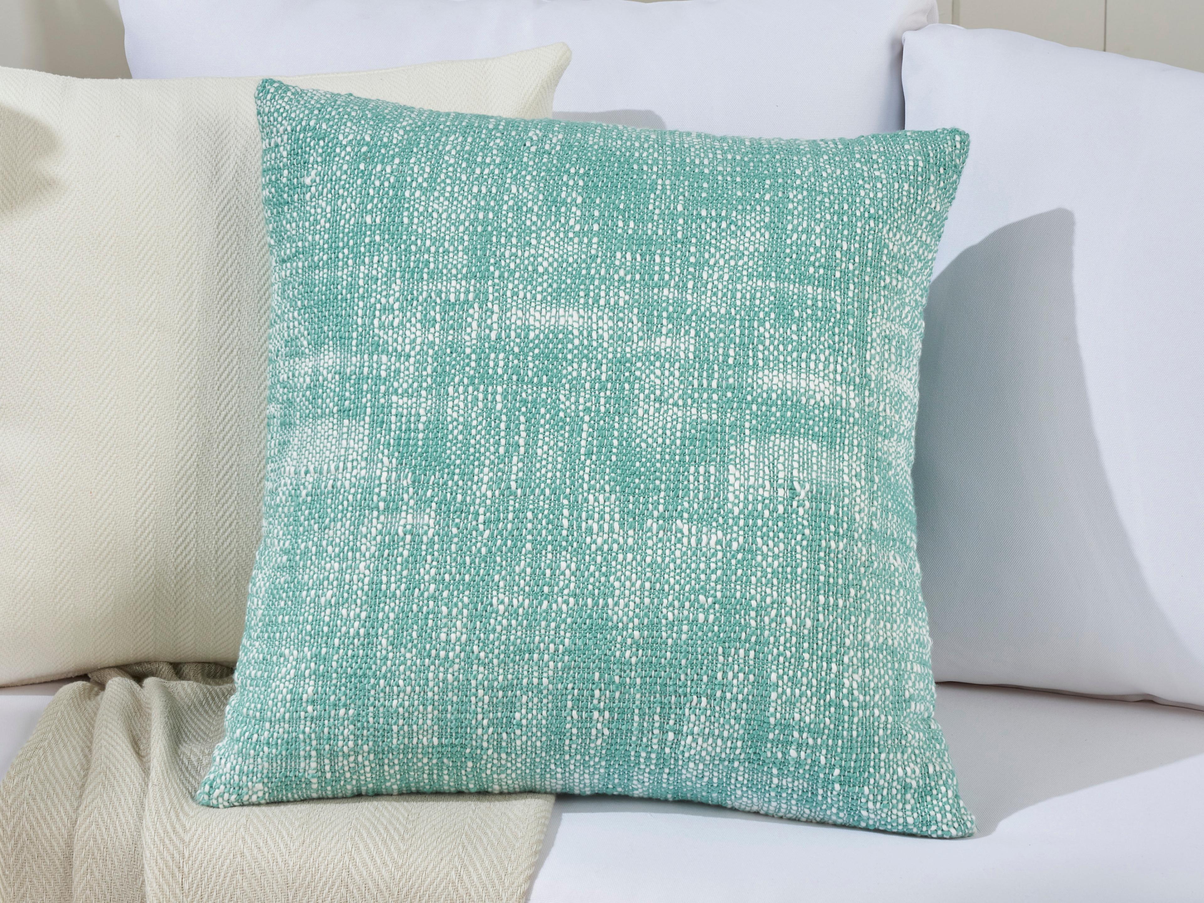 Nourison Mina Victory Outdoor Turquoise Basketweave Pillow