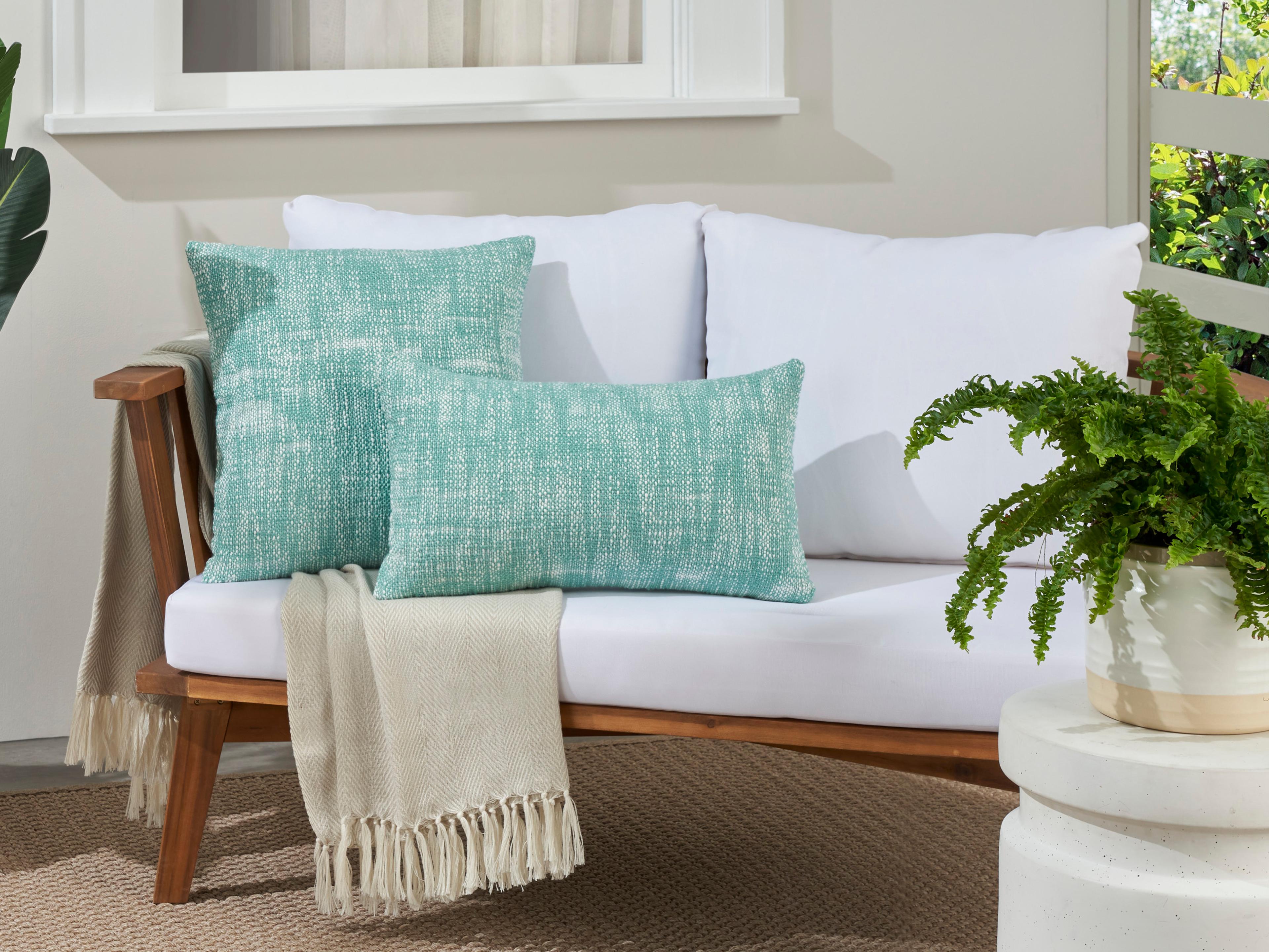 Nourison Mina Victory Outdoor Turquoise Basketweave Pillow