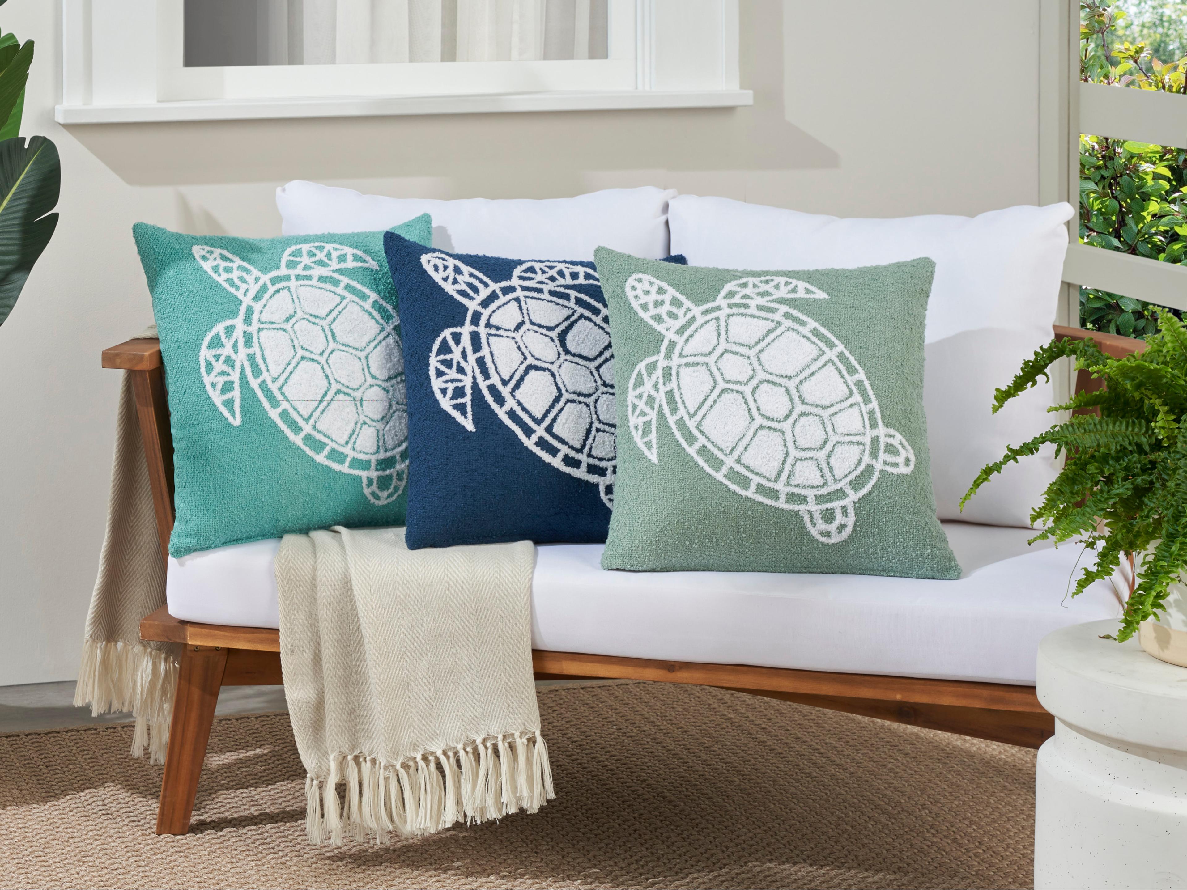 Nourison Mina Victory Outdoor Aqua Emb Sea Turtle Pillow