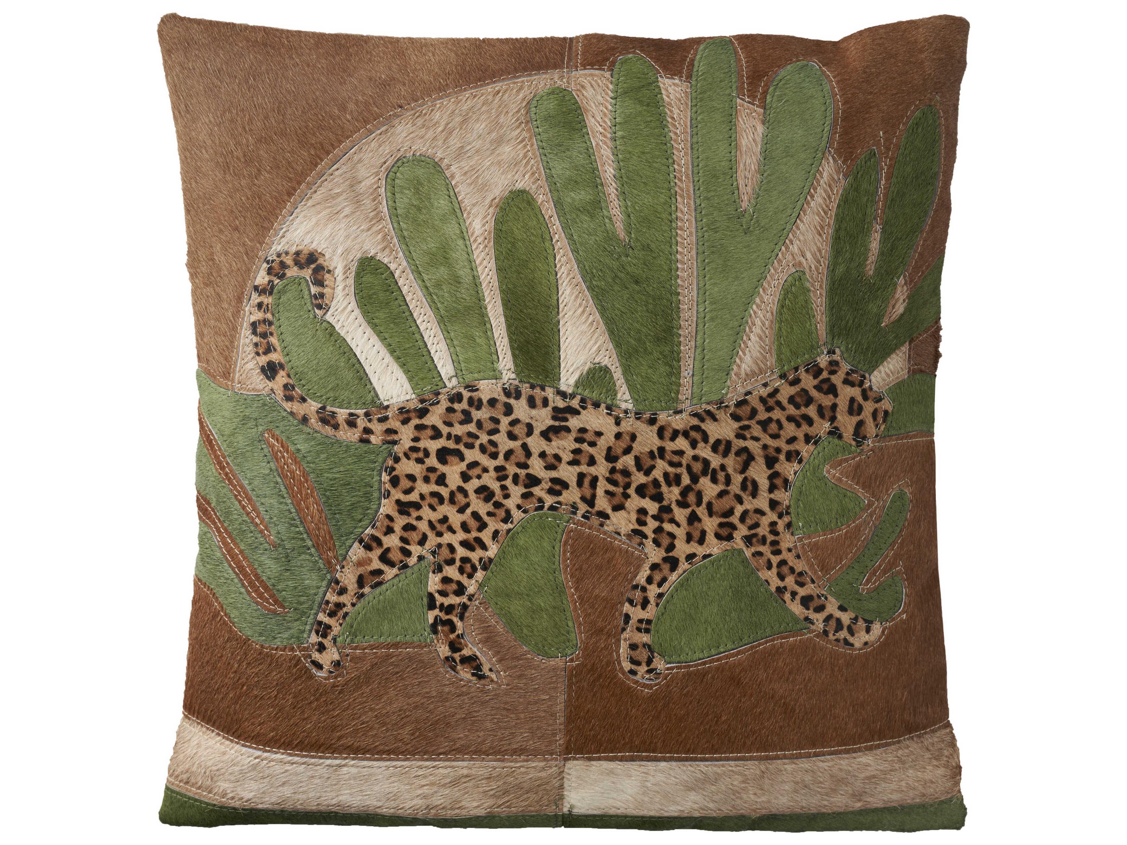 Mina Victory Natural Leather Hide Jungle Leopard 20" x 20" Pillow