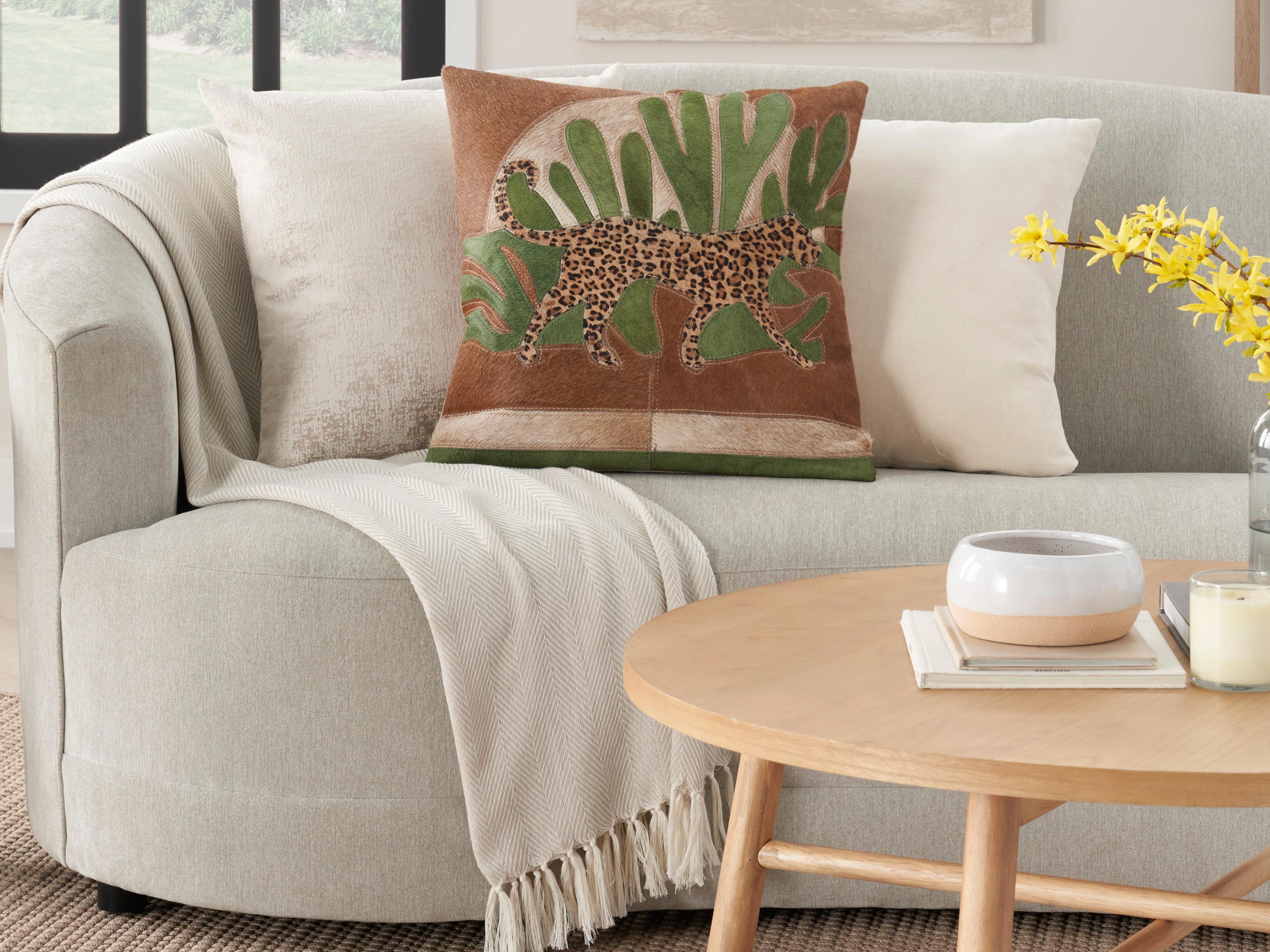 Nourison Mina Victory Natural Leather Hide Jungle Leopard 20" x 20" Pillow