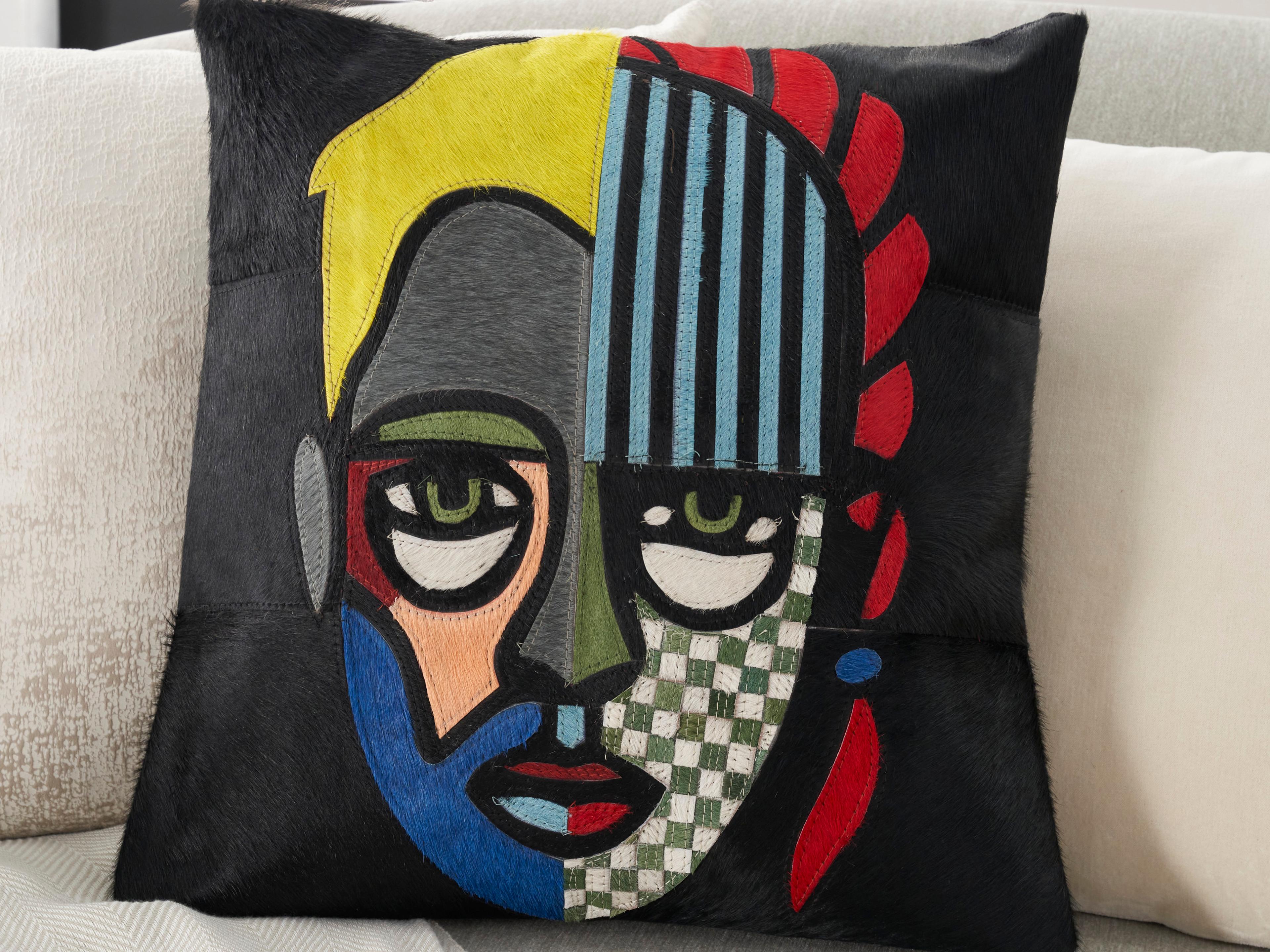 Nourison Mina Victory Natural Leather Hide Warrior 20" x 20" Pillow