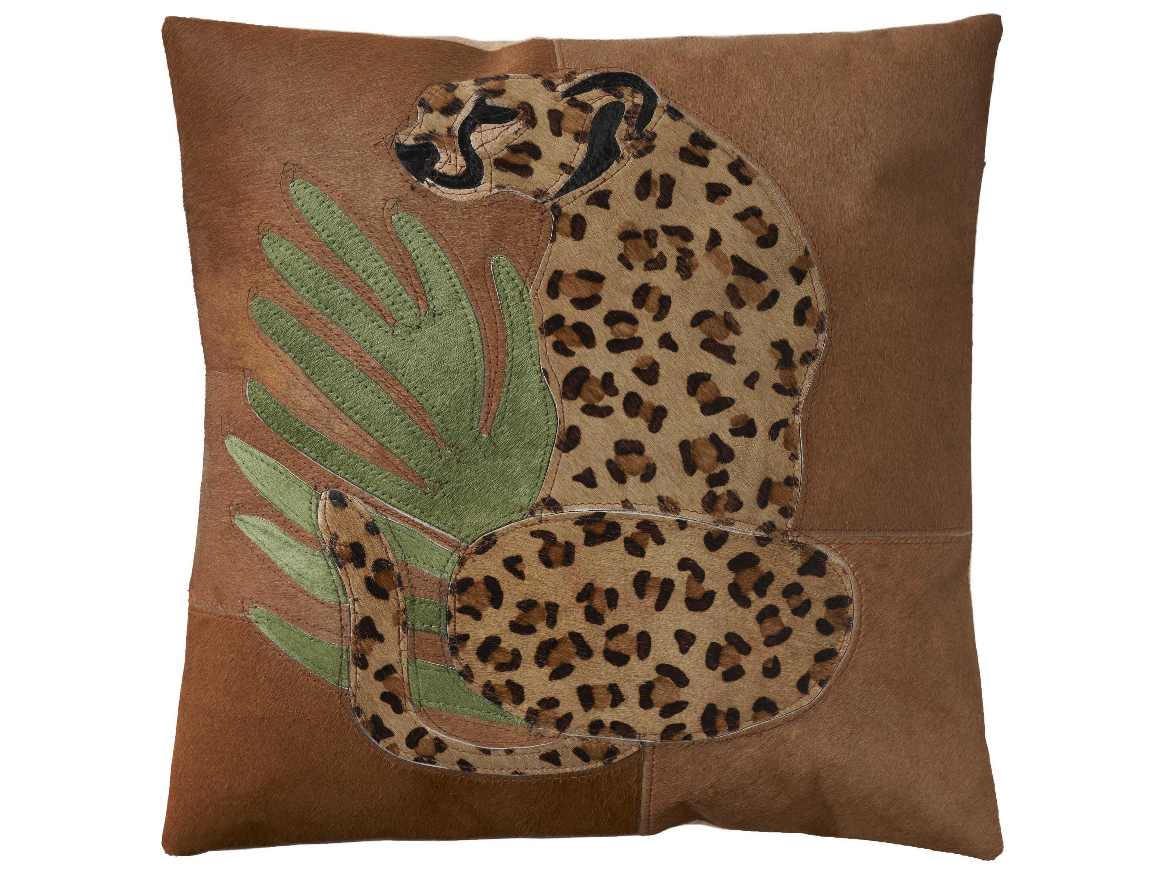 Mina Victory Natural Leather Hide Leopard 20" x 20" Pillow