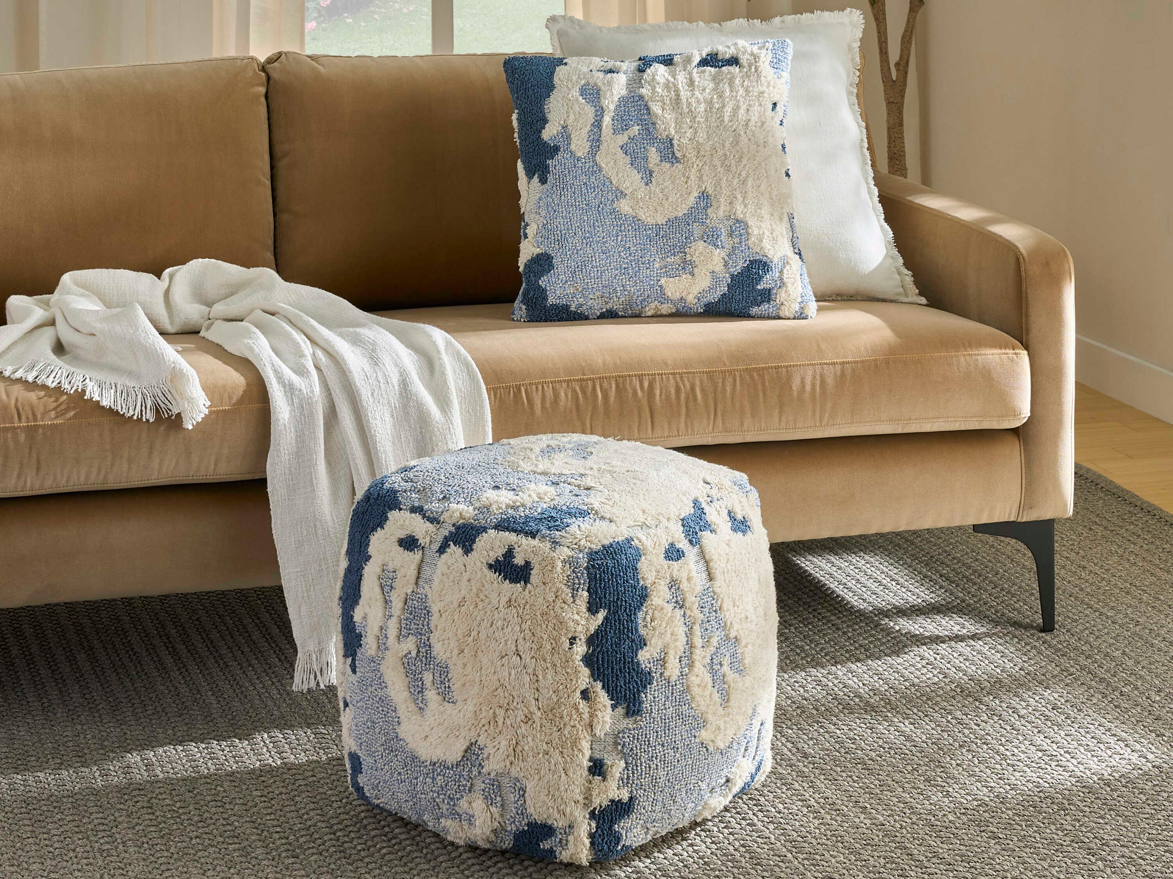 Nourison Lifestyle Blue Upholstered Pouf