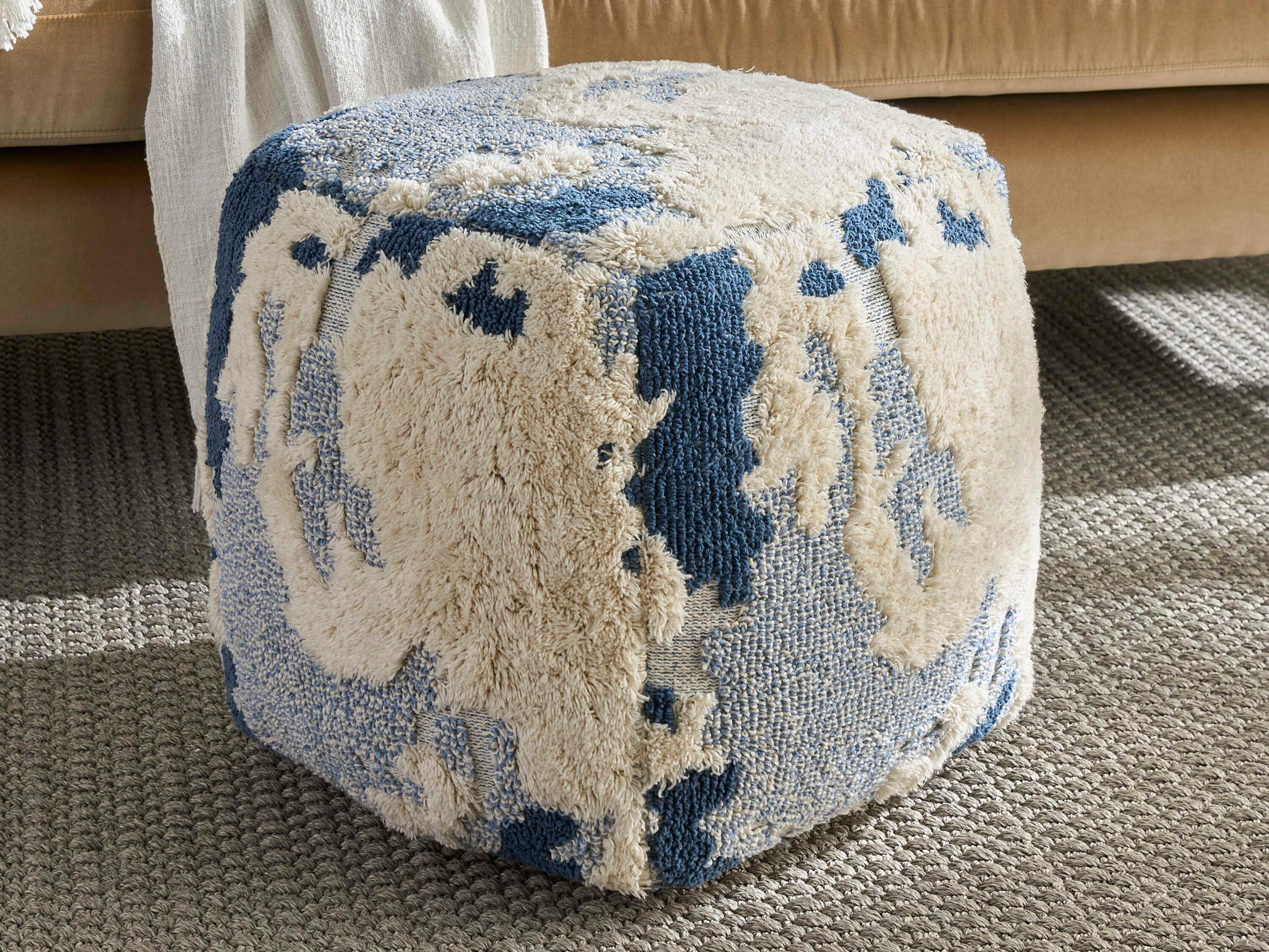 Nourison Lifestyle Blue Upholstered Pouf