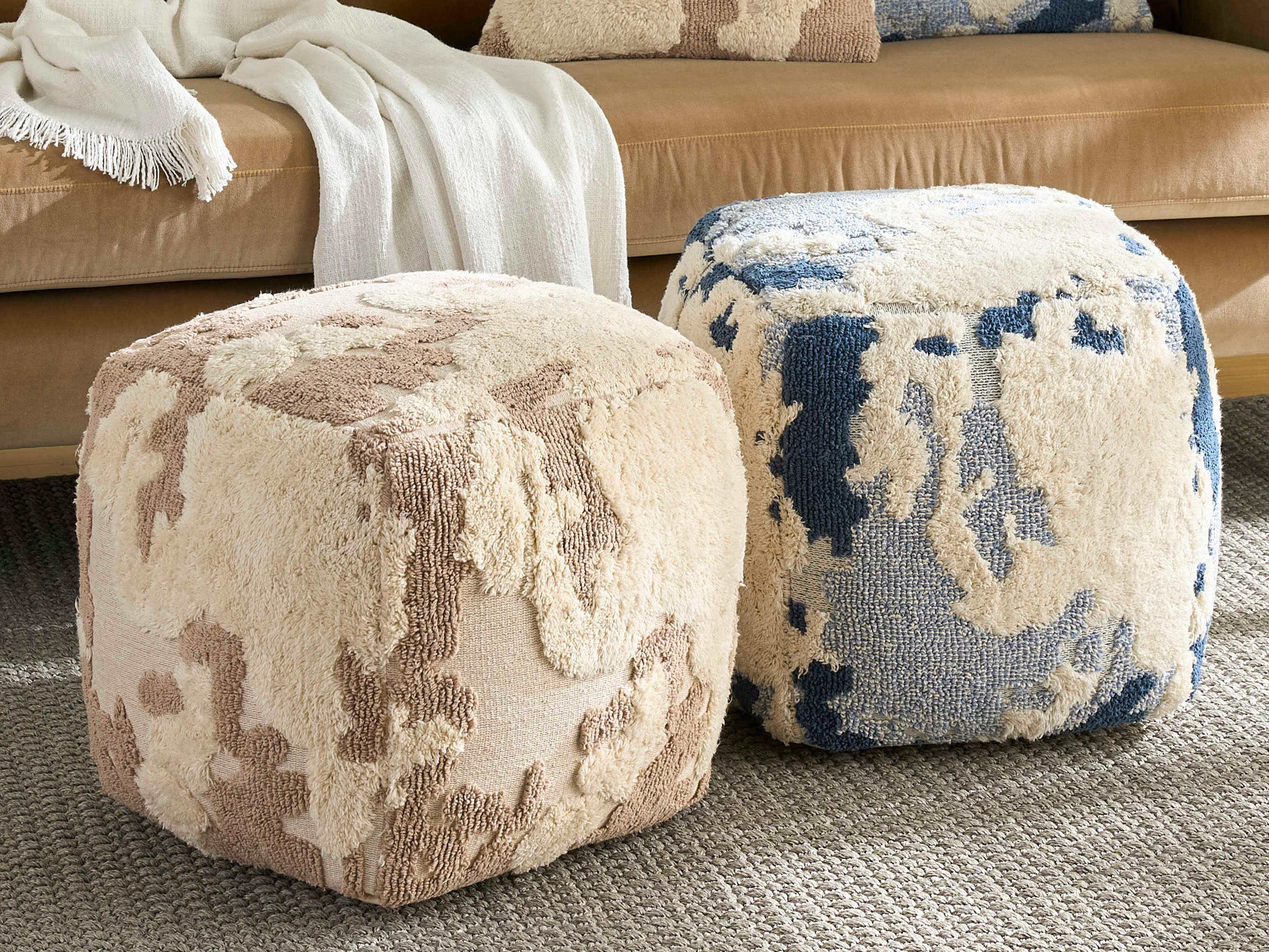 Nourison Lifestyle Blue Upholstered Pouf