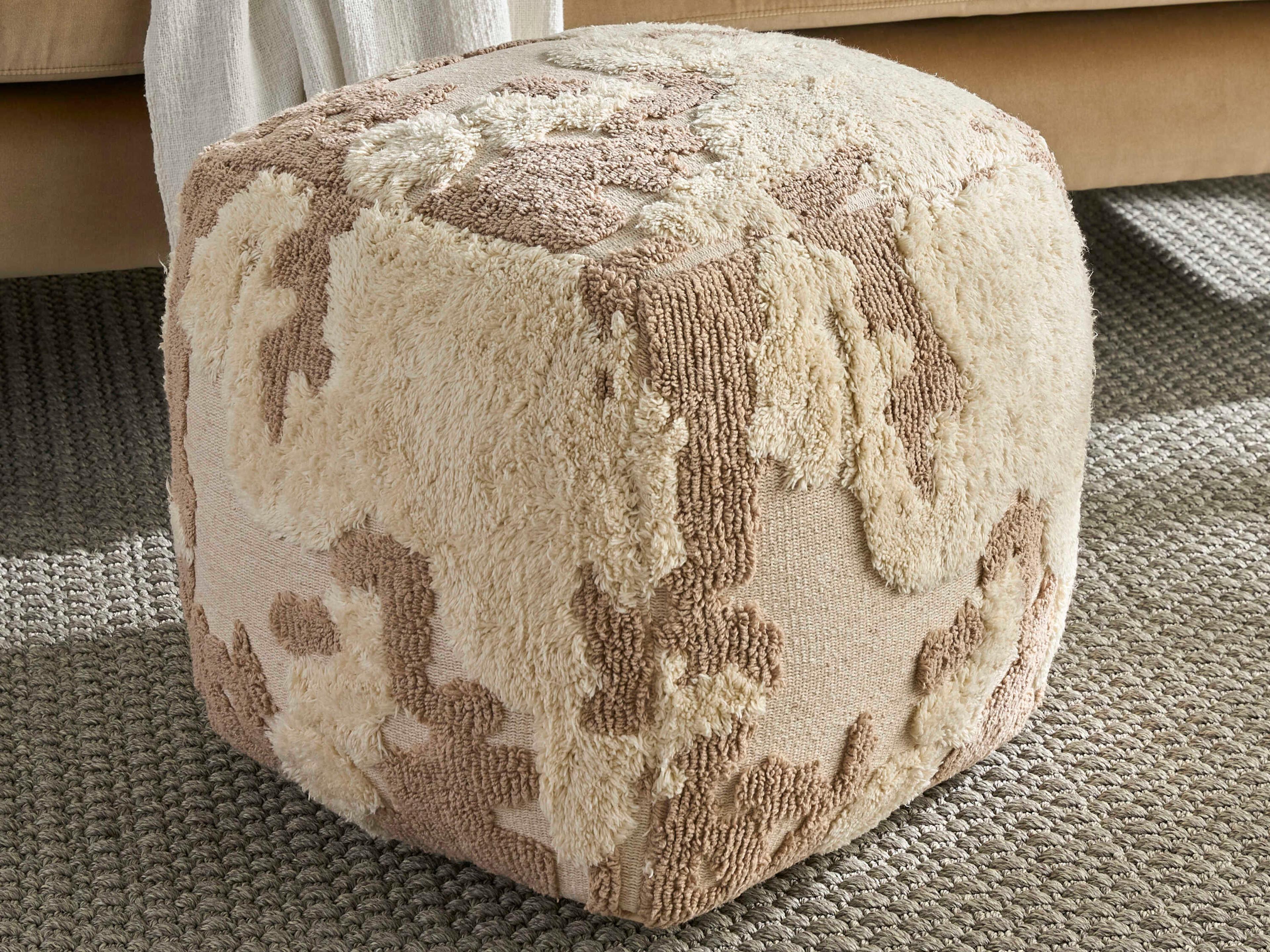 Nourison Lifestyle Beige Upholstered Pouf
