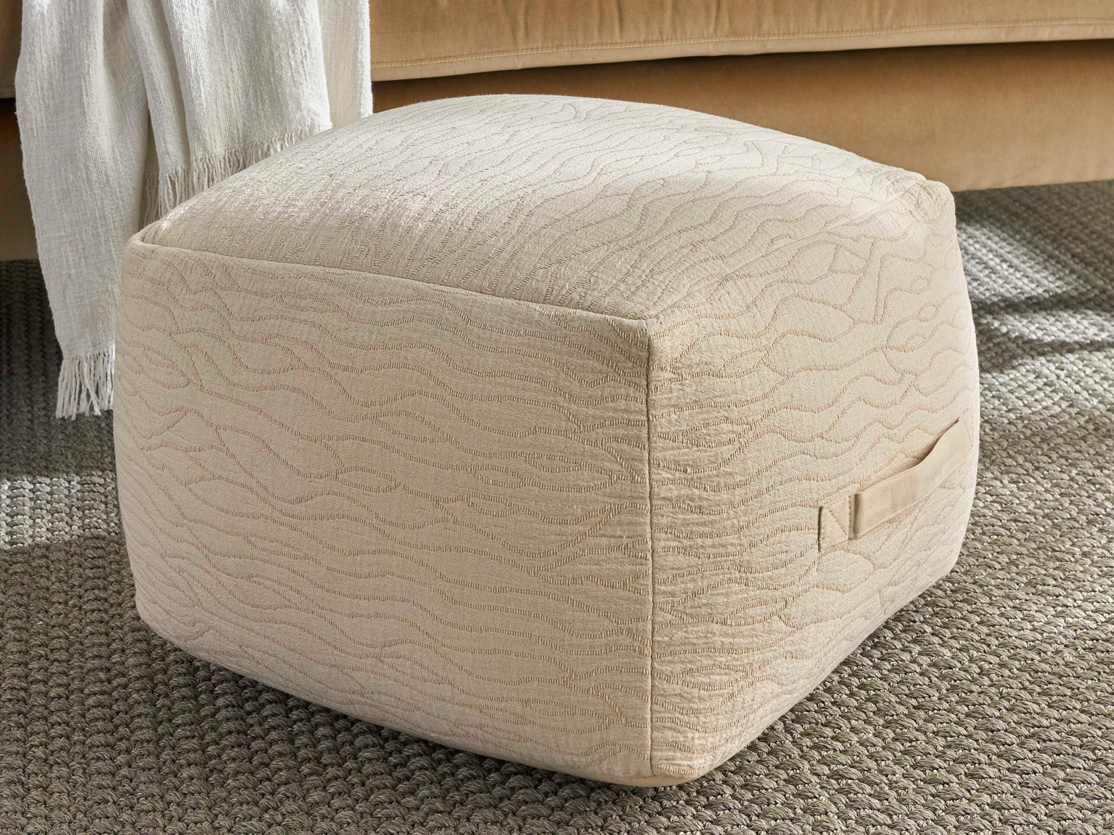 Nourison Lifestyle Ivory Beige Upholstered Ottoman