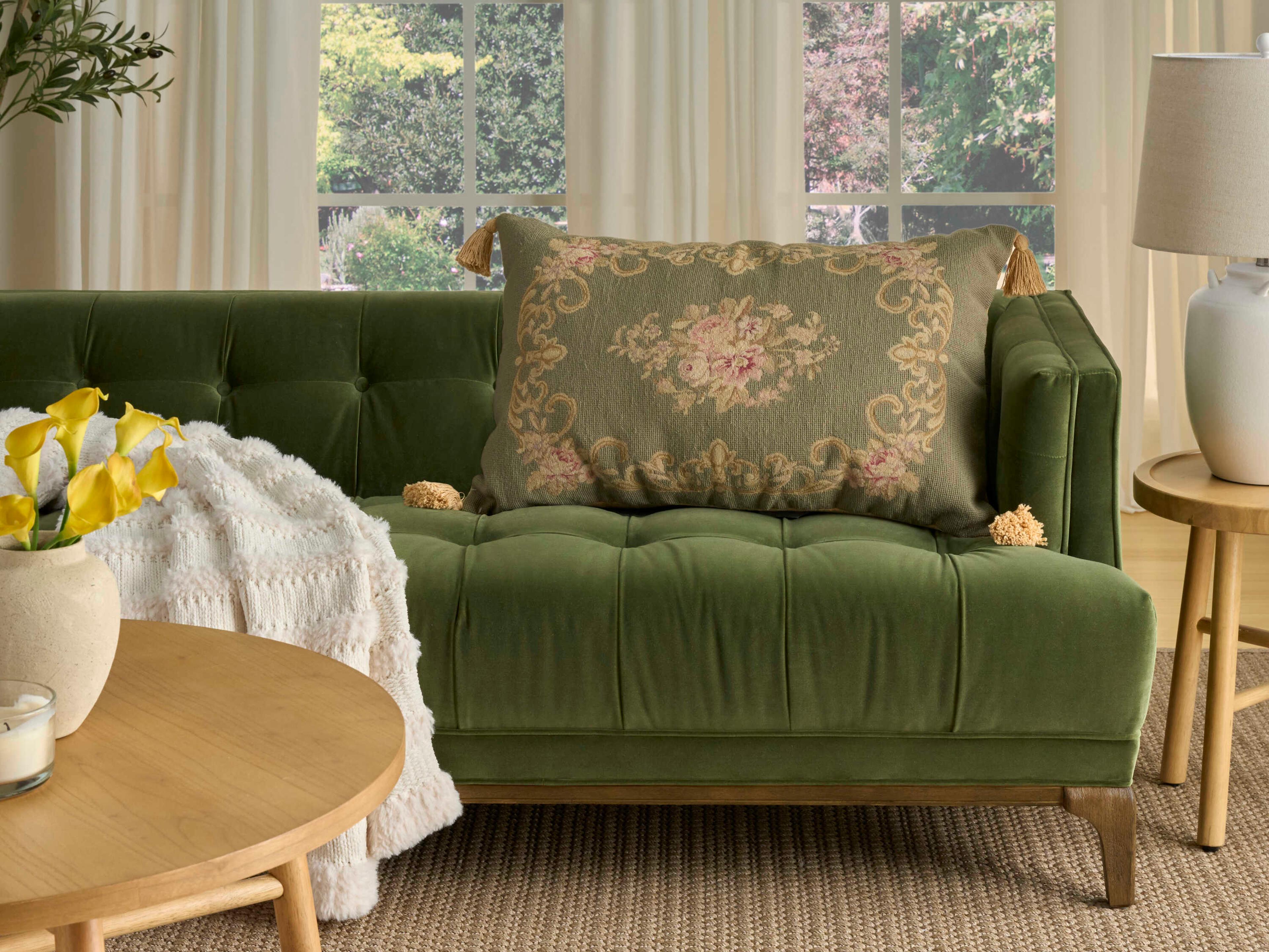 Nourison Mina Victory Vintage Floral Center 20" x 30" Sage Pillow