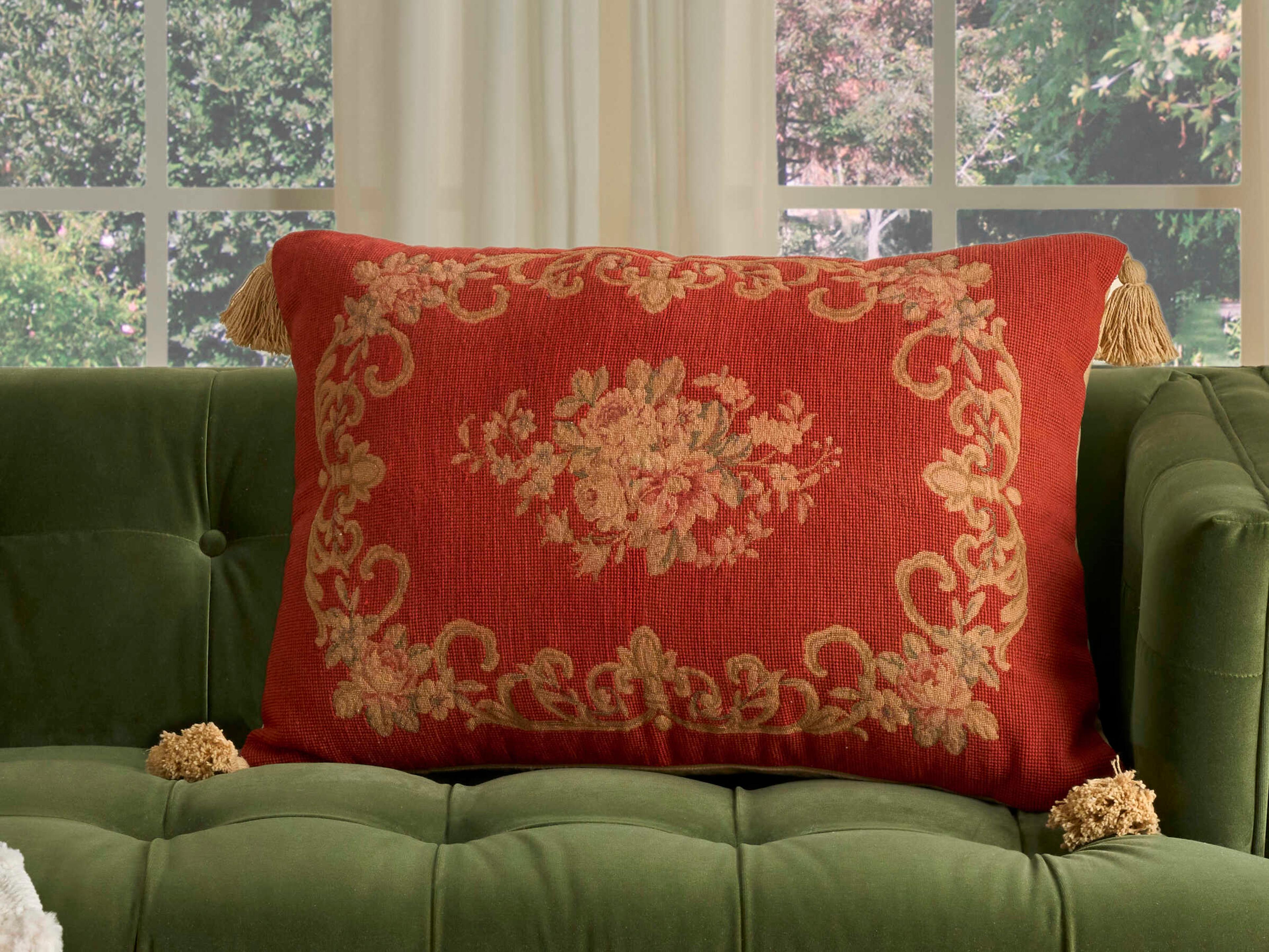 Nourison Mina Victory Vintage Floral Center 20" x 30" Rust Pillow