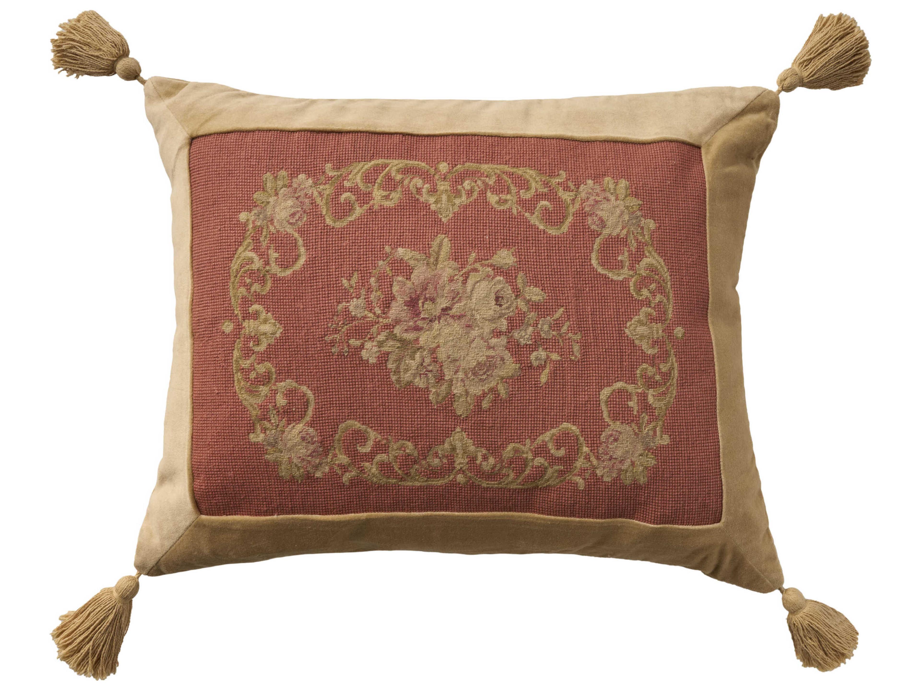 Mina Victory Vintage Floral Center 18" x 22" Coral Pillow