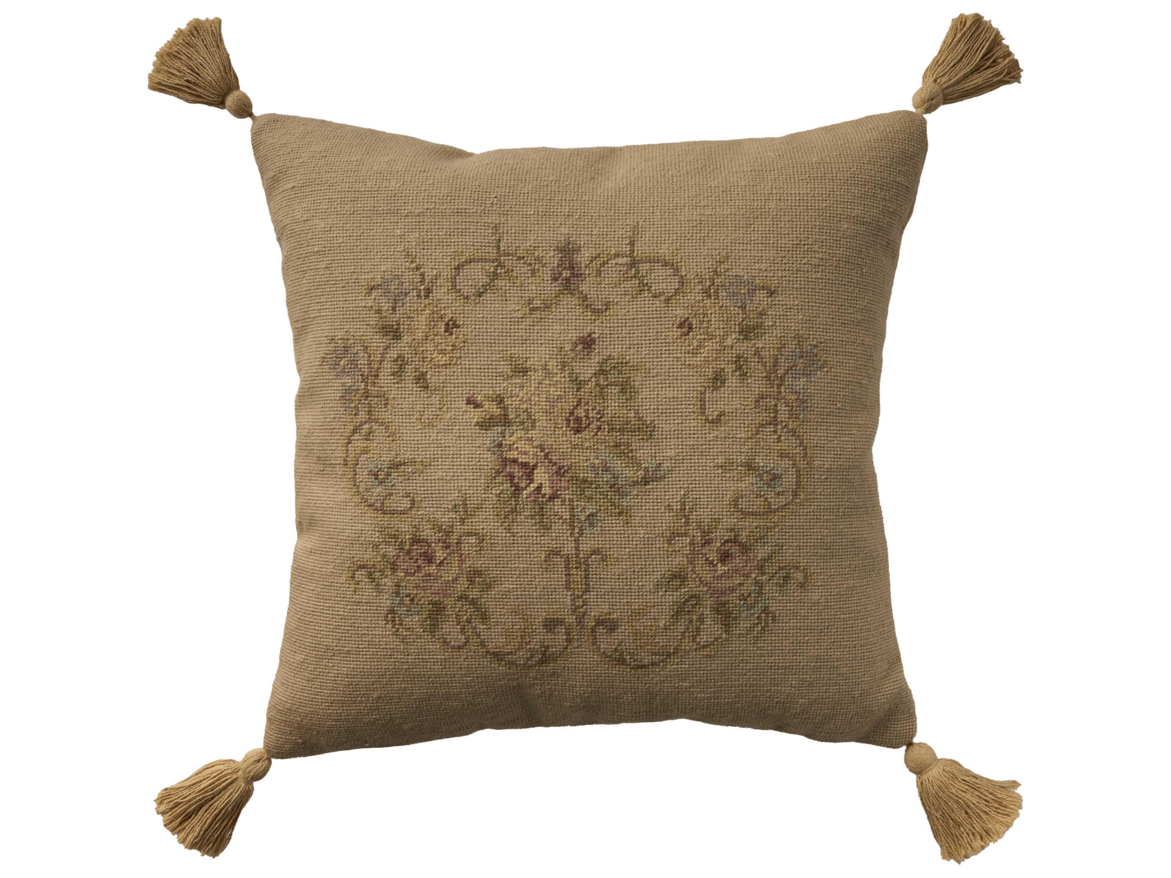 Mina Victory Vintage Floral Center 20" x 20" Beige Pillow