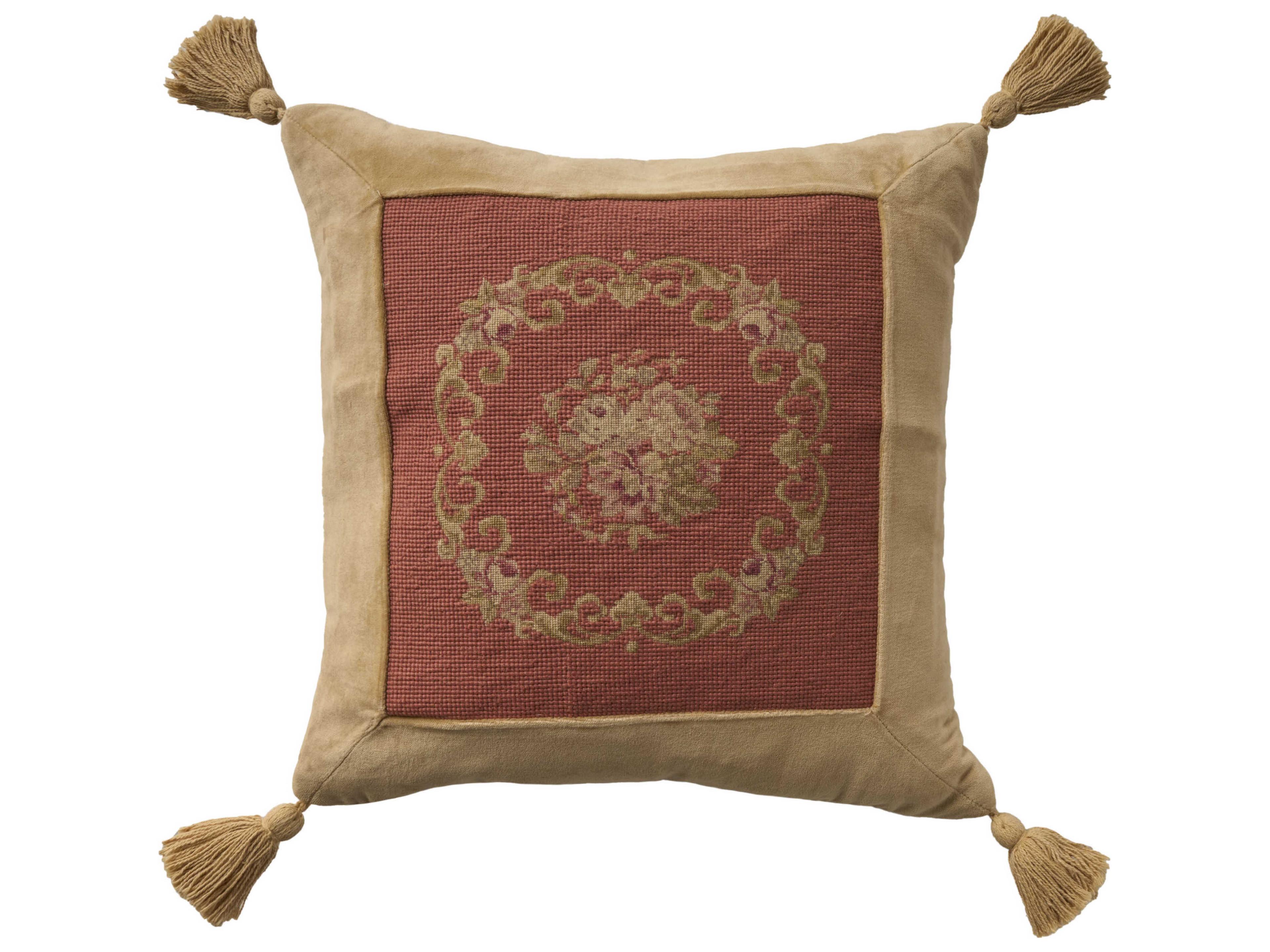 Mina Victory Vintage Floral Center 19" x 19" Rust Pillow