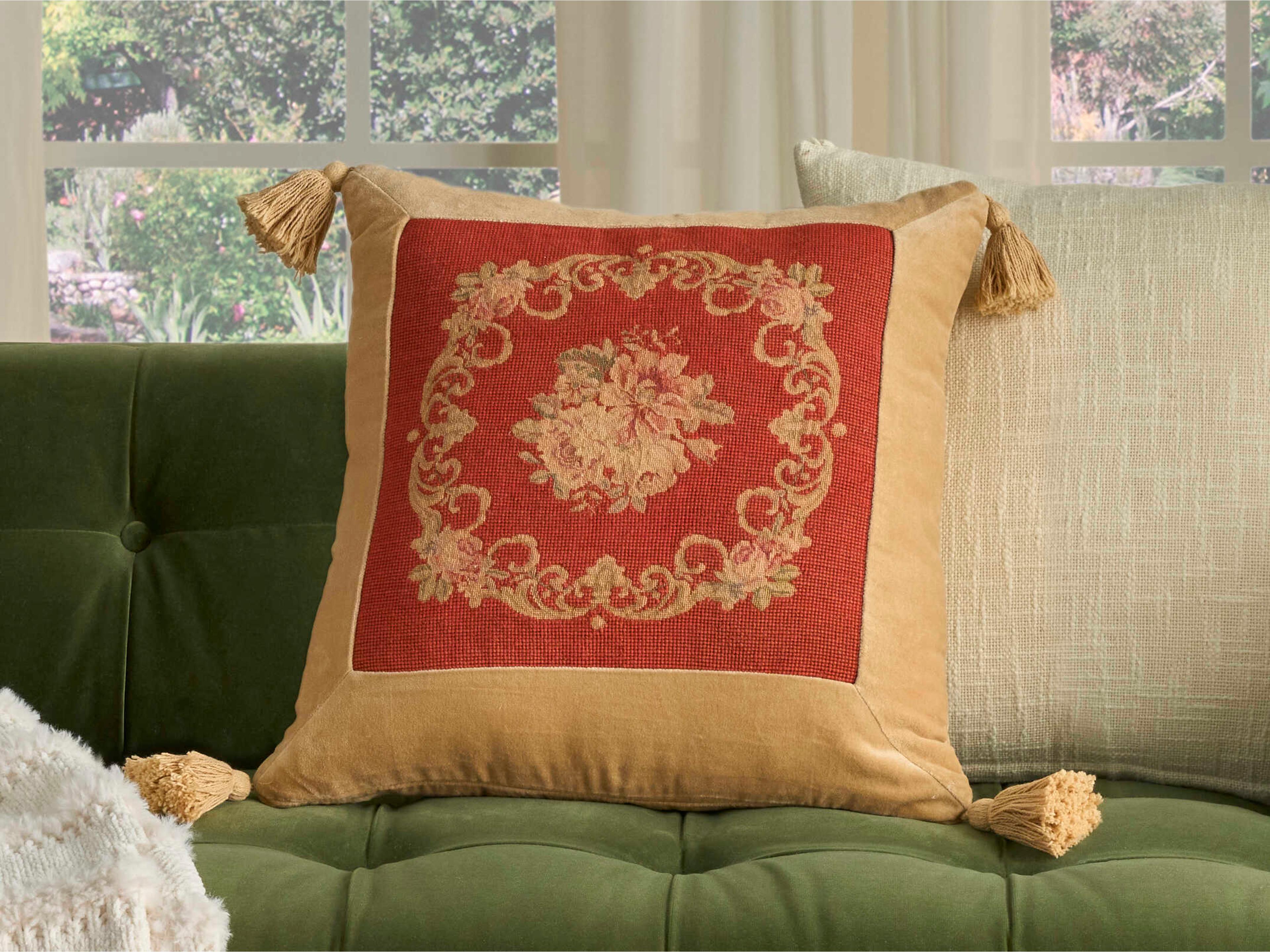 Nourison Mina Victory Vintage Floral Center 17" x 17" Coral Pillow