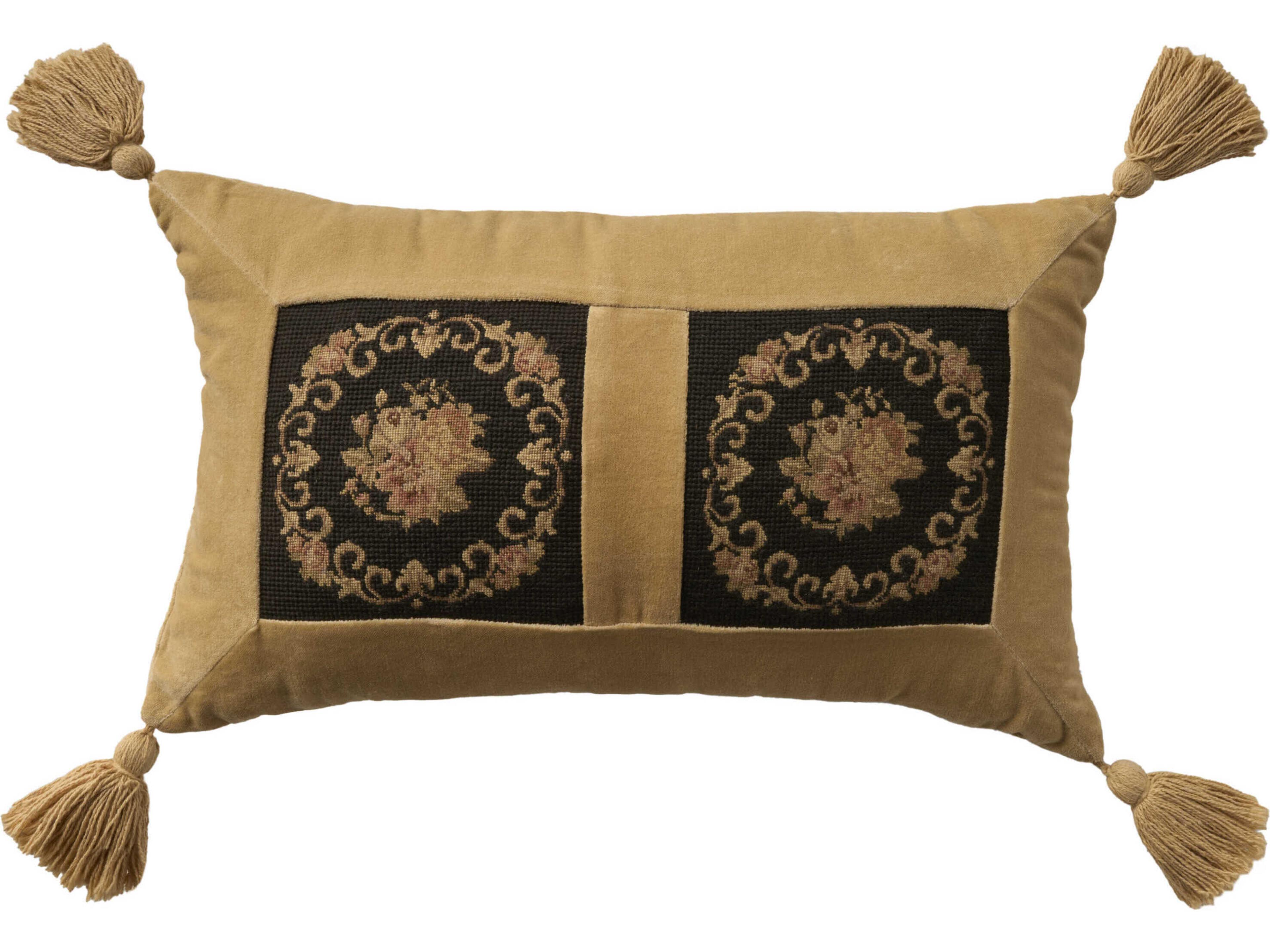 Mina Victory Vintage Floral Panels 13" x 22" Black Pillow