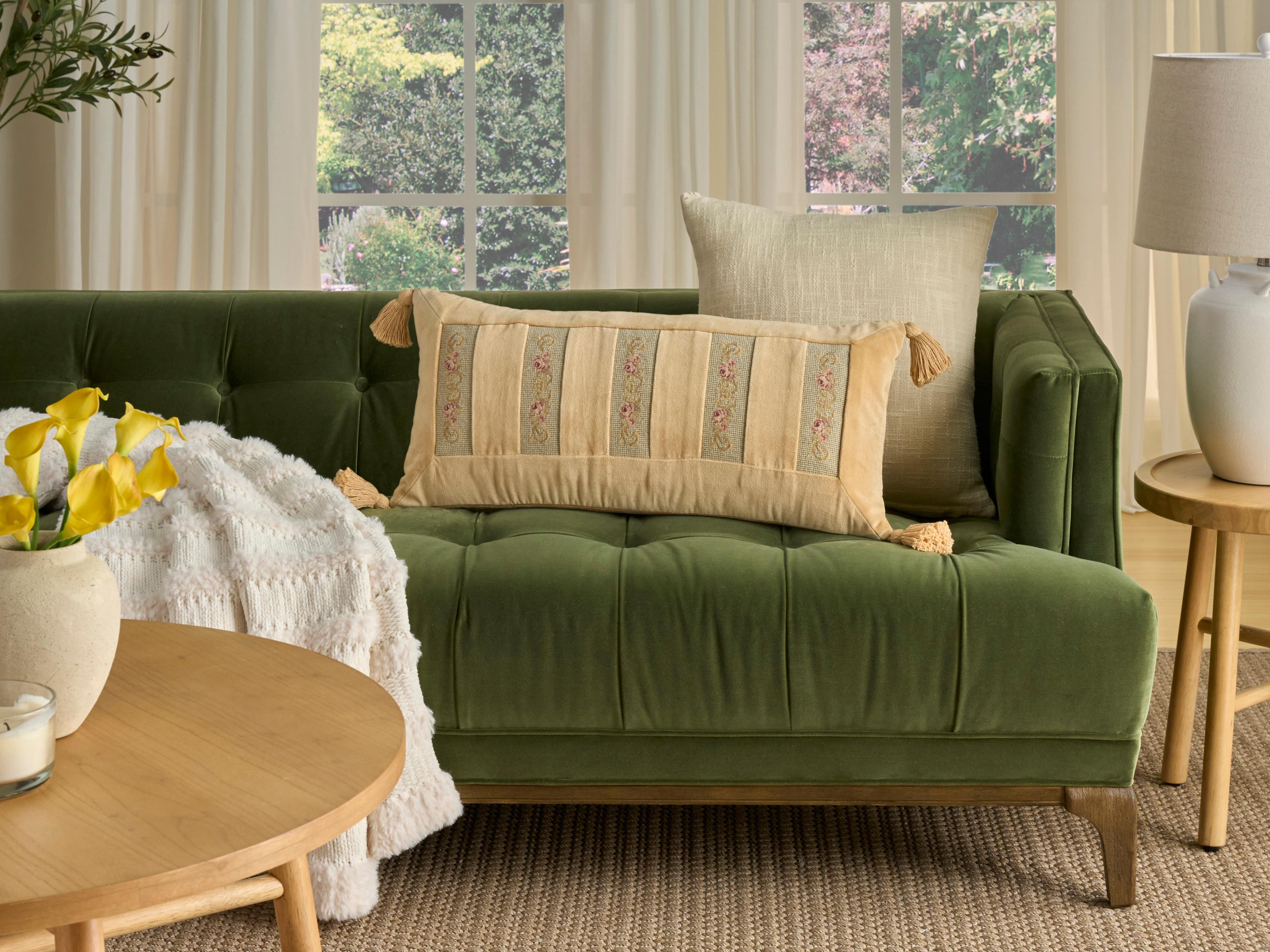 Nourison Mina Victory Vintage Floral Stripes 13" x 27" Seafoam Pillow