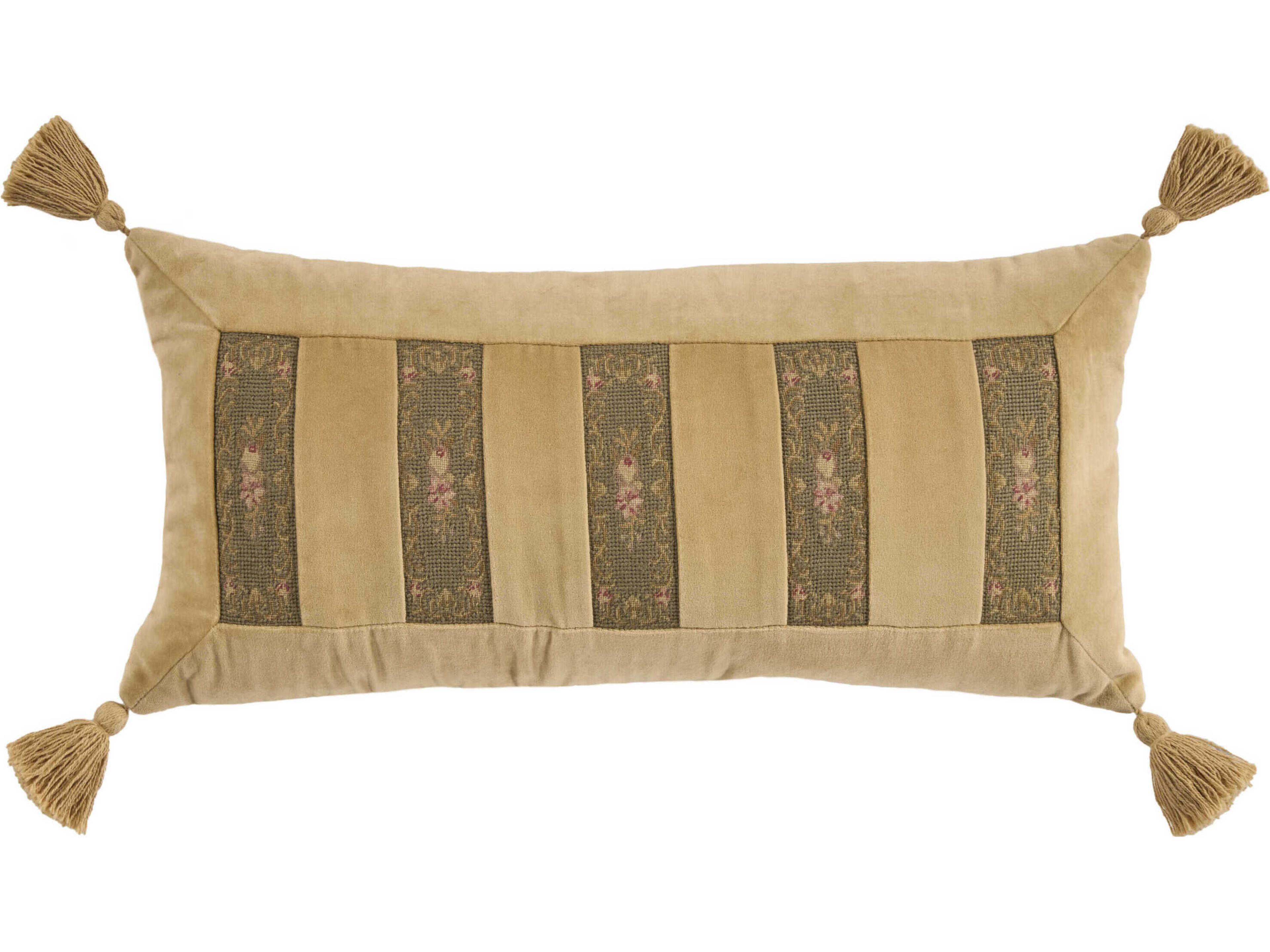 Mina Victory Vintage Floral Stripes 13" x 27" Sage Pillow