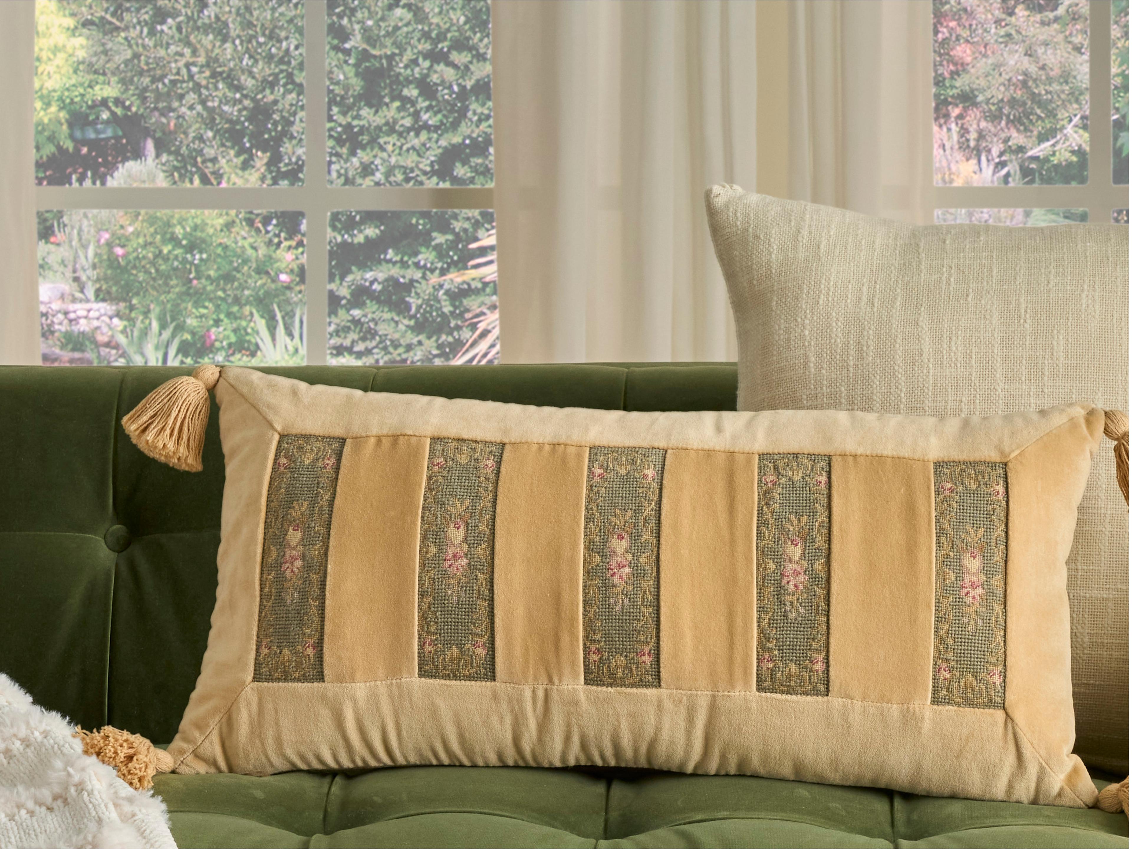 Nourison Mina Victory Vintage Floral Stripes 13" x 27" Sage Pillow