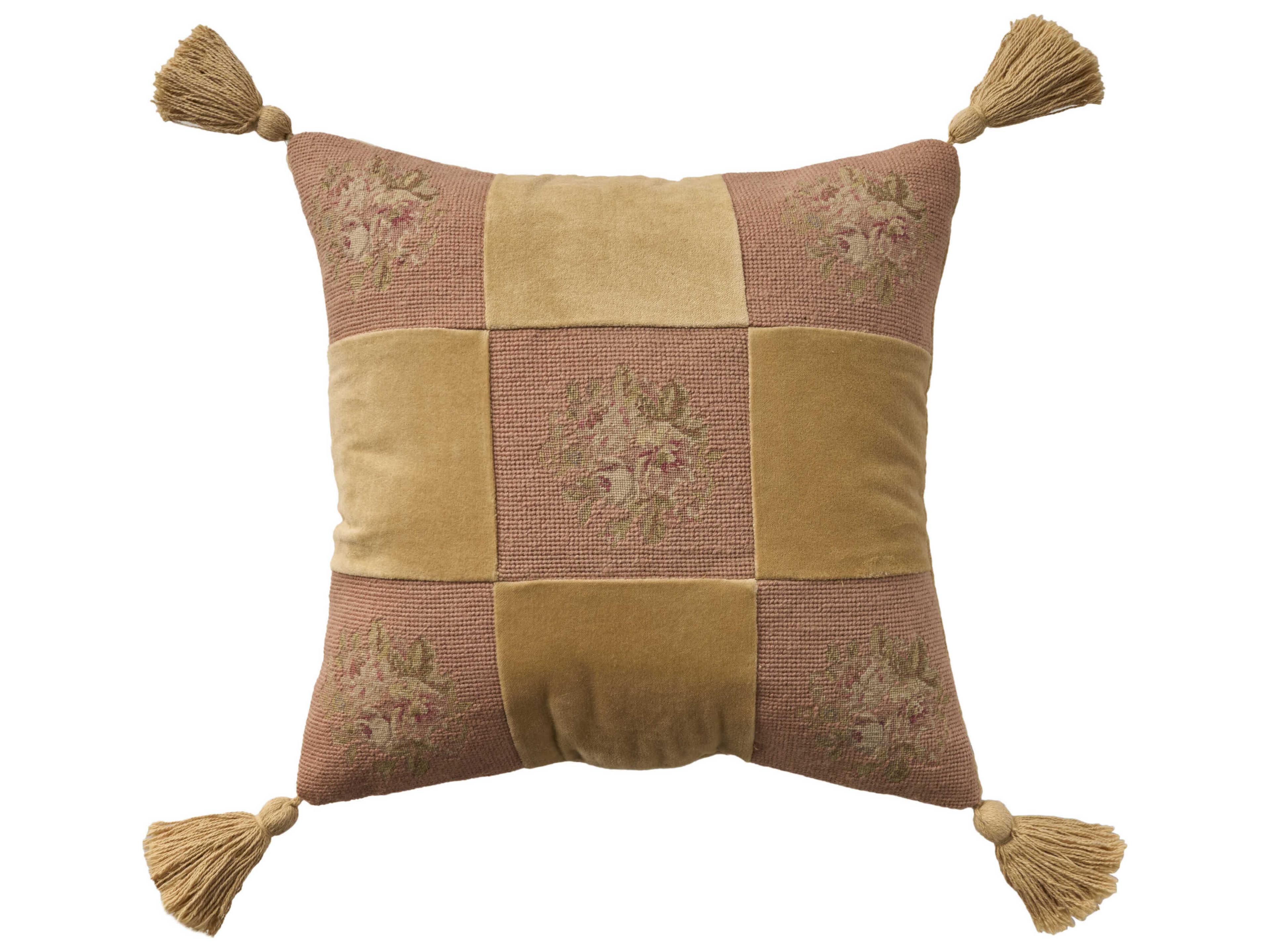 Mina Victory Vintage Floral Checkers 18" x 18" Pink Pillow
