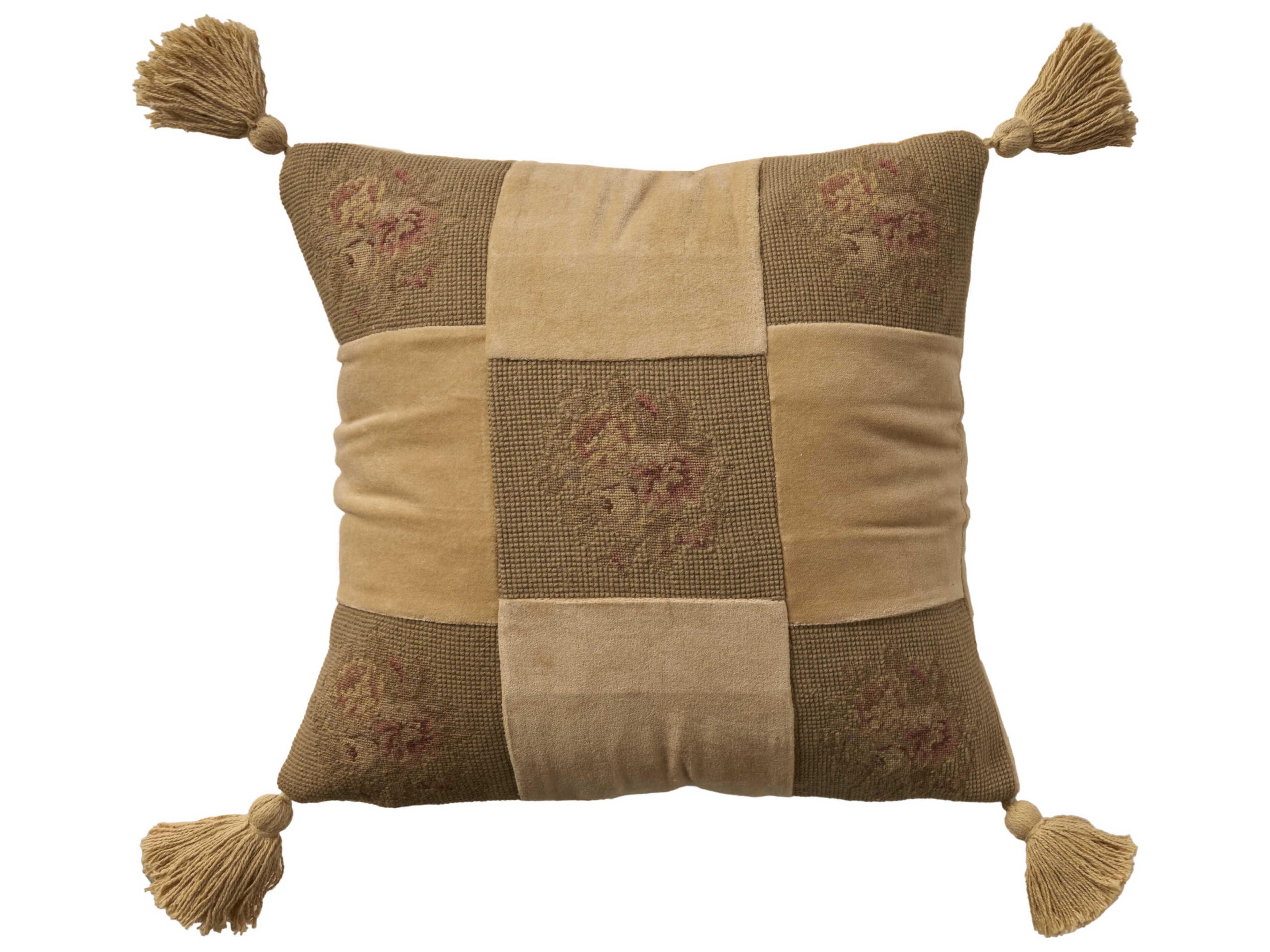 Mina Victory Vintage Floral Checkers 18" x 18" Olive Pillow