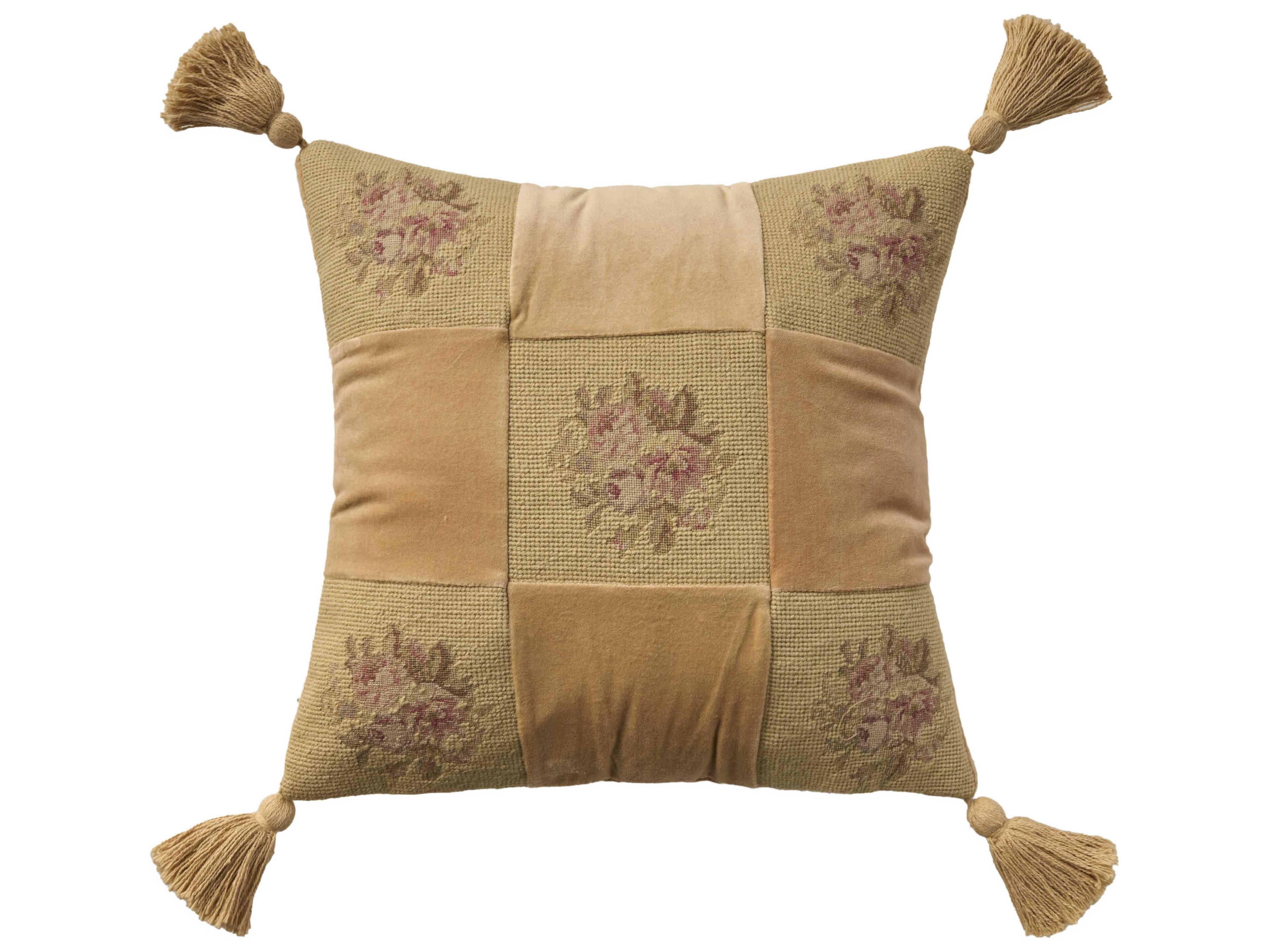Mina Victory Vintage Floral Checkers 18" x 18" Gold Pillow