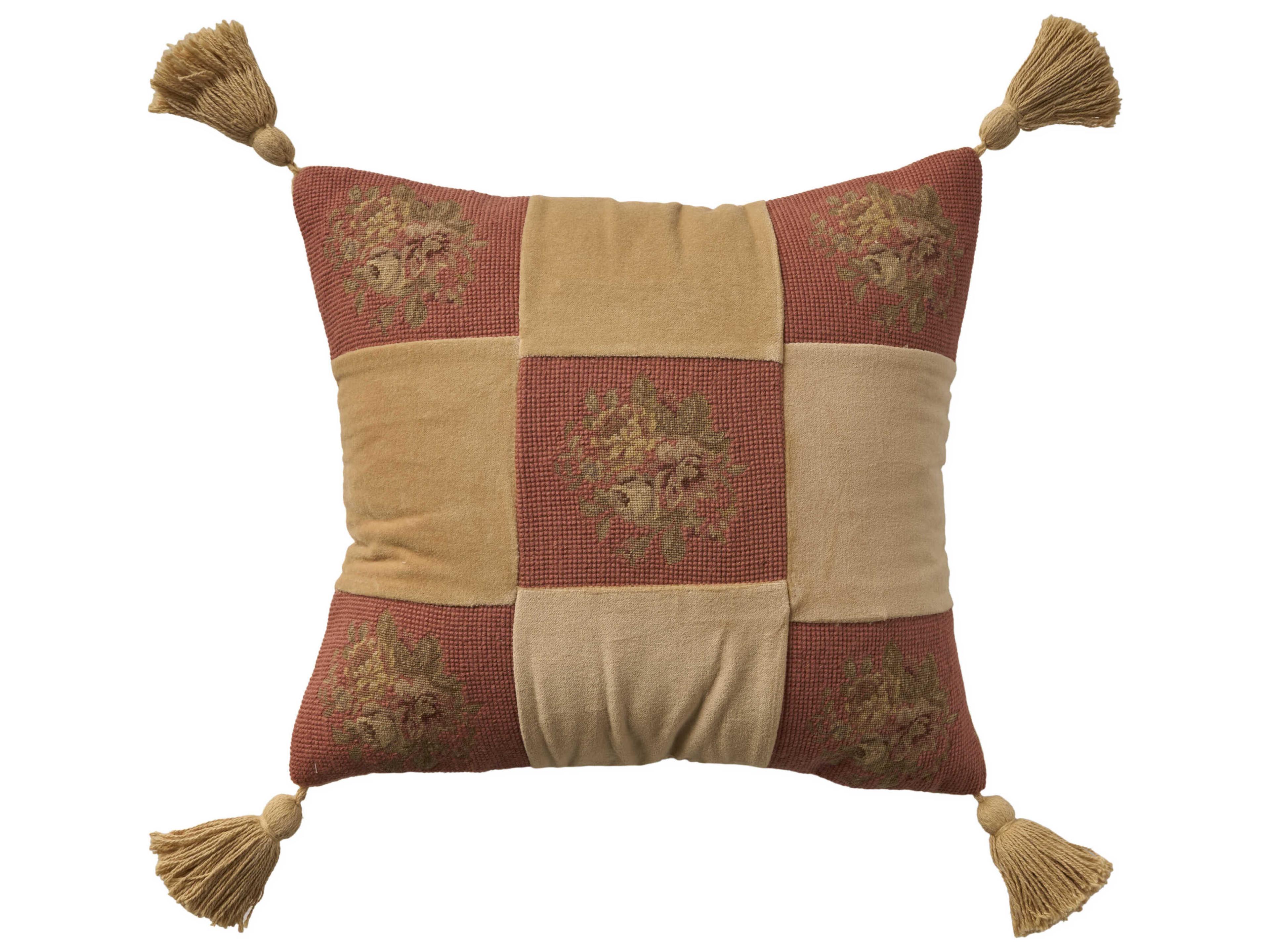 Mina Victory Vintage Floral Checkers 18" x 18" Coral Pillow