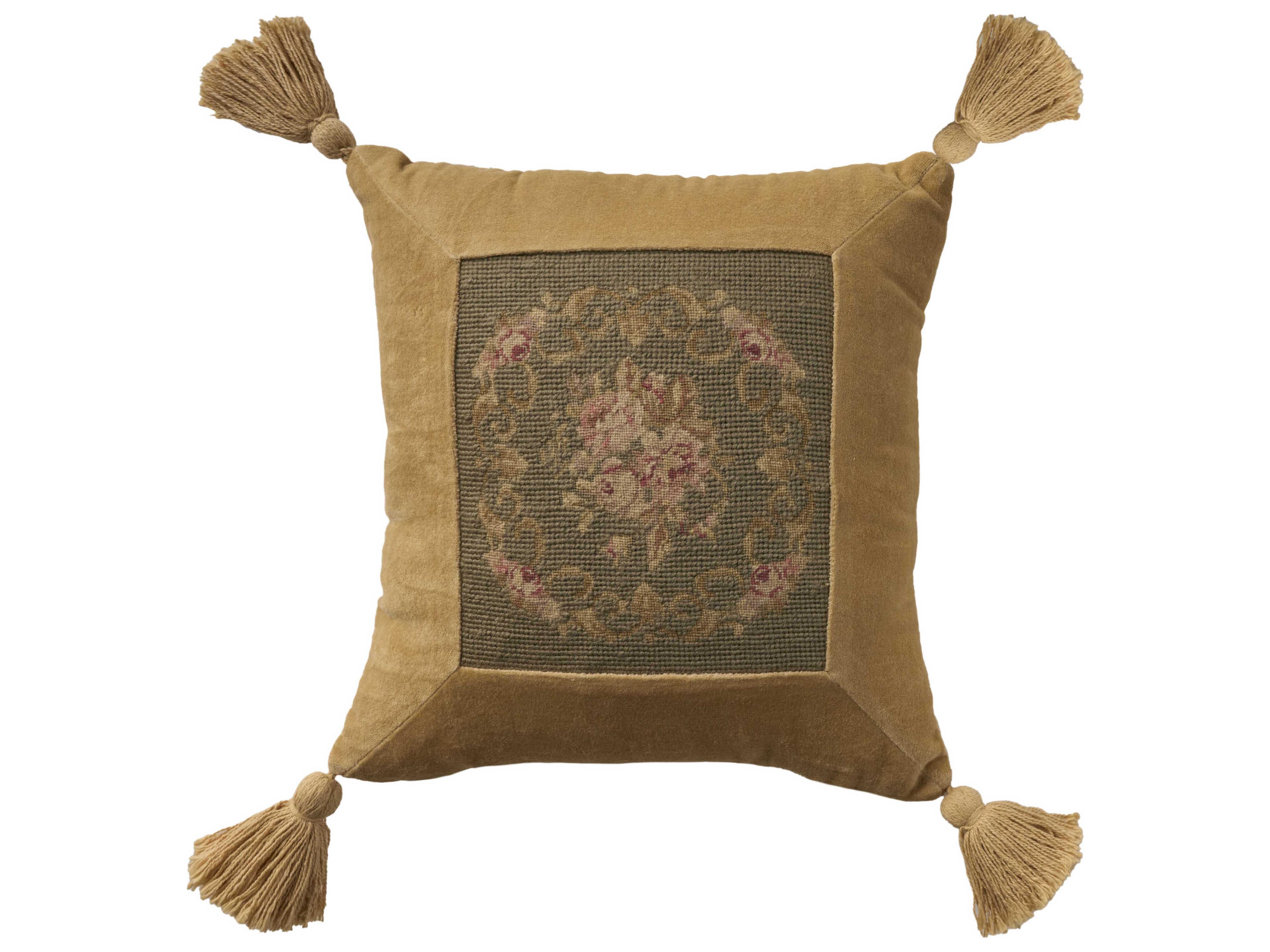 Mina Victory Vintage Floral Checkers 15" x 15" Sage Pillow