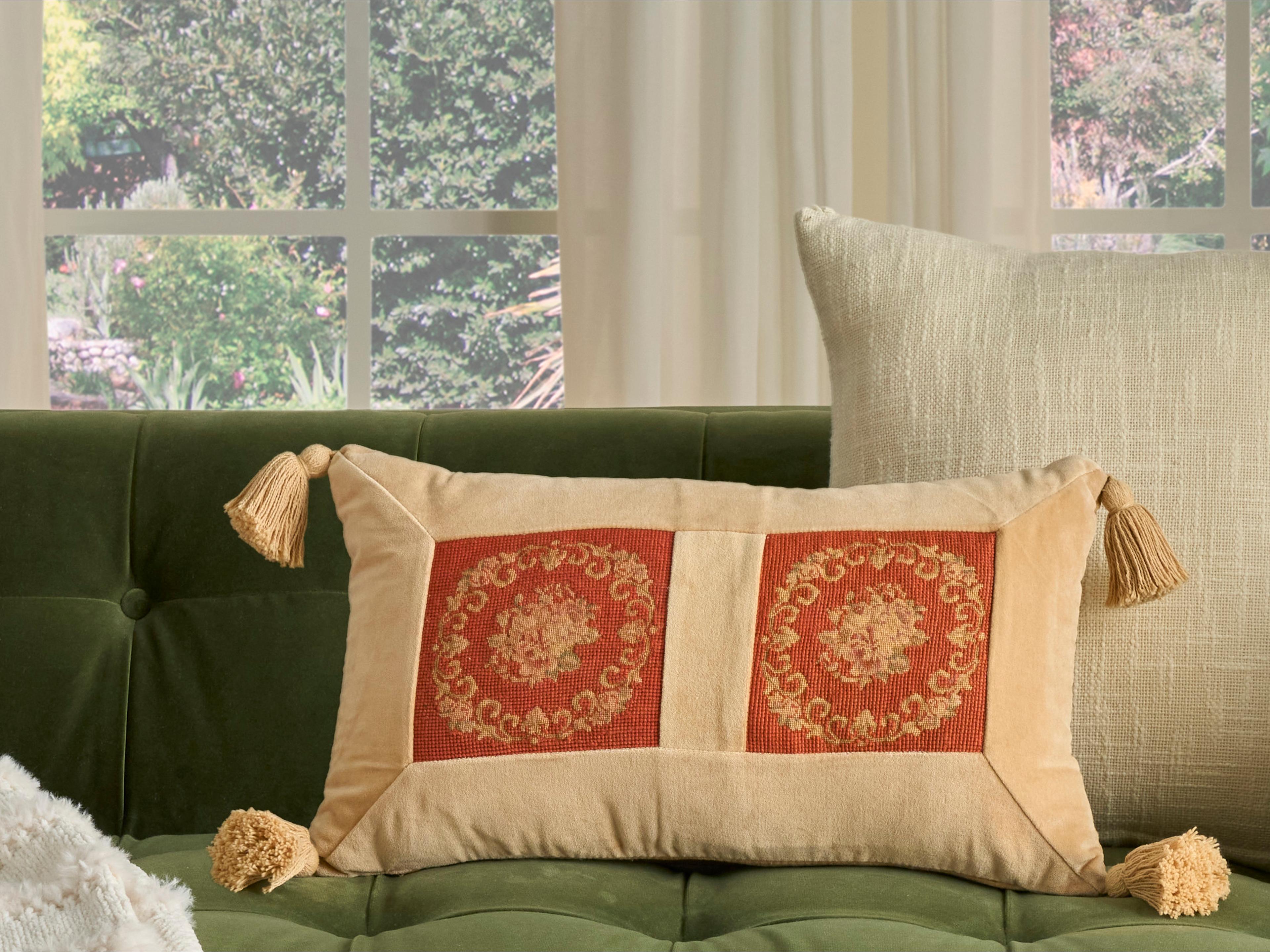 Nourison Mina Victory Vintage Floral Panels 12" x 20" Rust Pillow