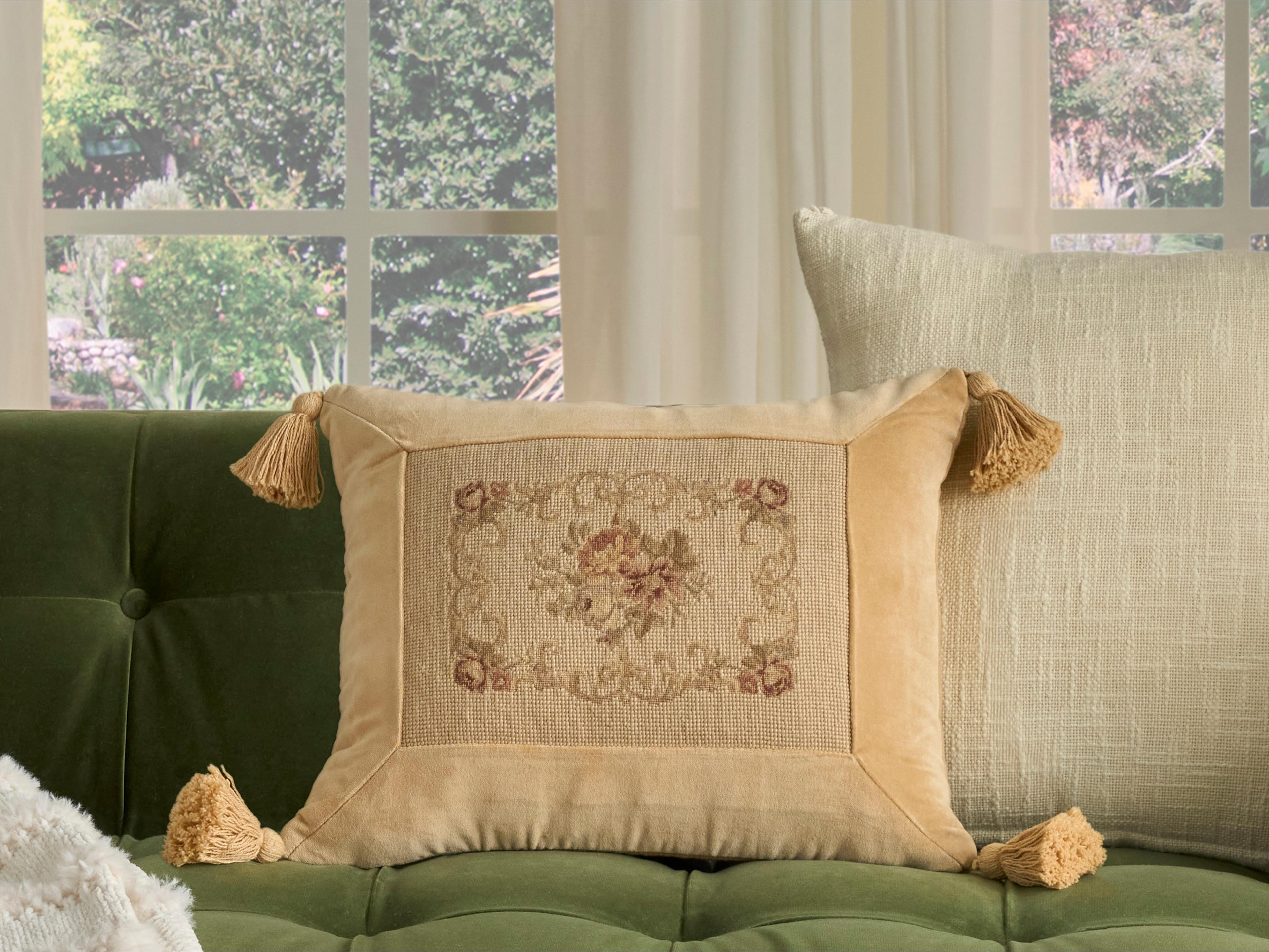 Nourison Mina Victory Vintage Floral Center 14" x 18" Beige Pillow
