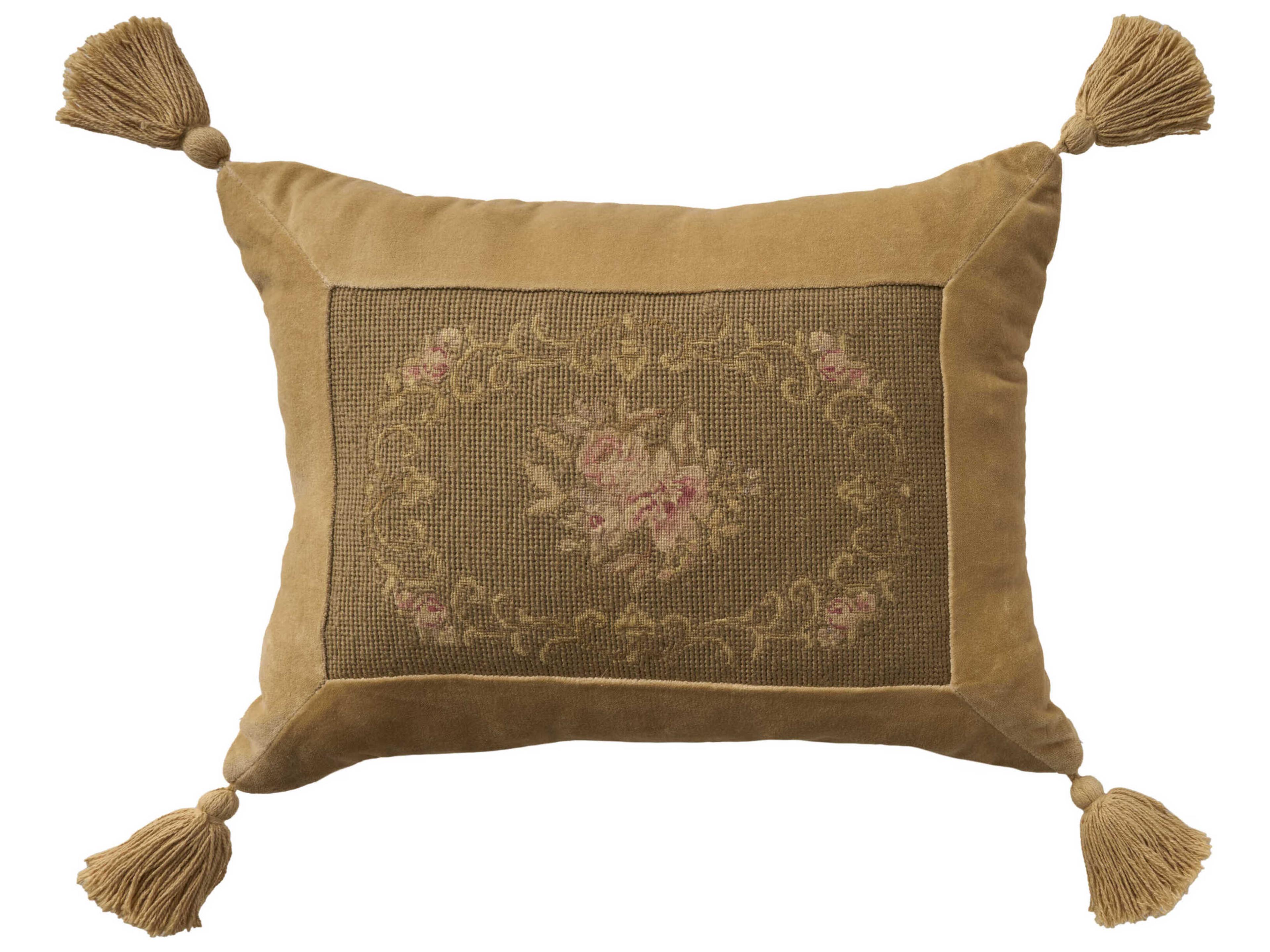 Mina Victory Vintage Oval Floral Border 14" x 18" Olive Pillow
