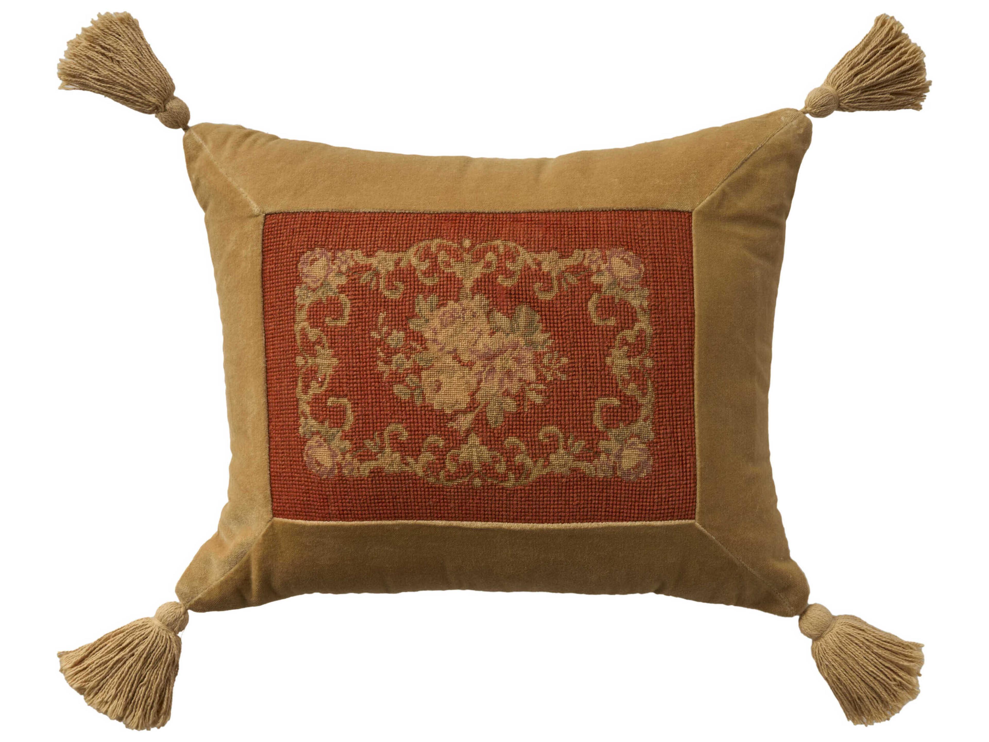 Mina Victory Vintage Floral Center 14" x 18" Rust Pillow