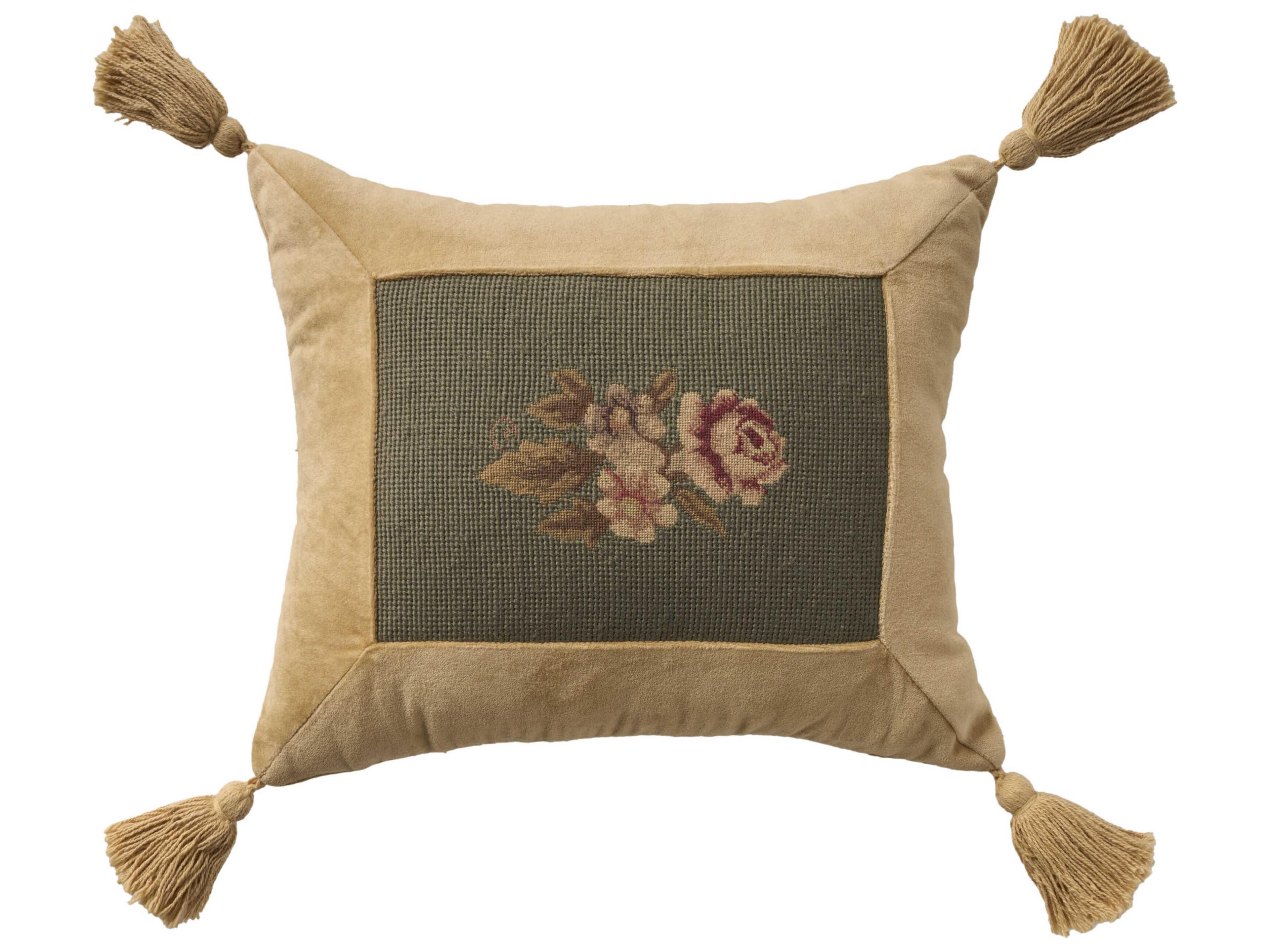 Mina Victory Vintage Flowers 13" x 15" Sage Pillow