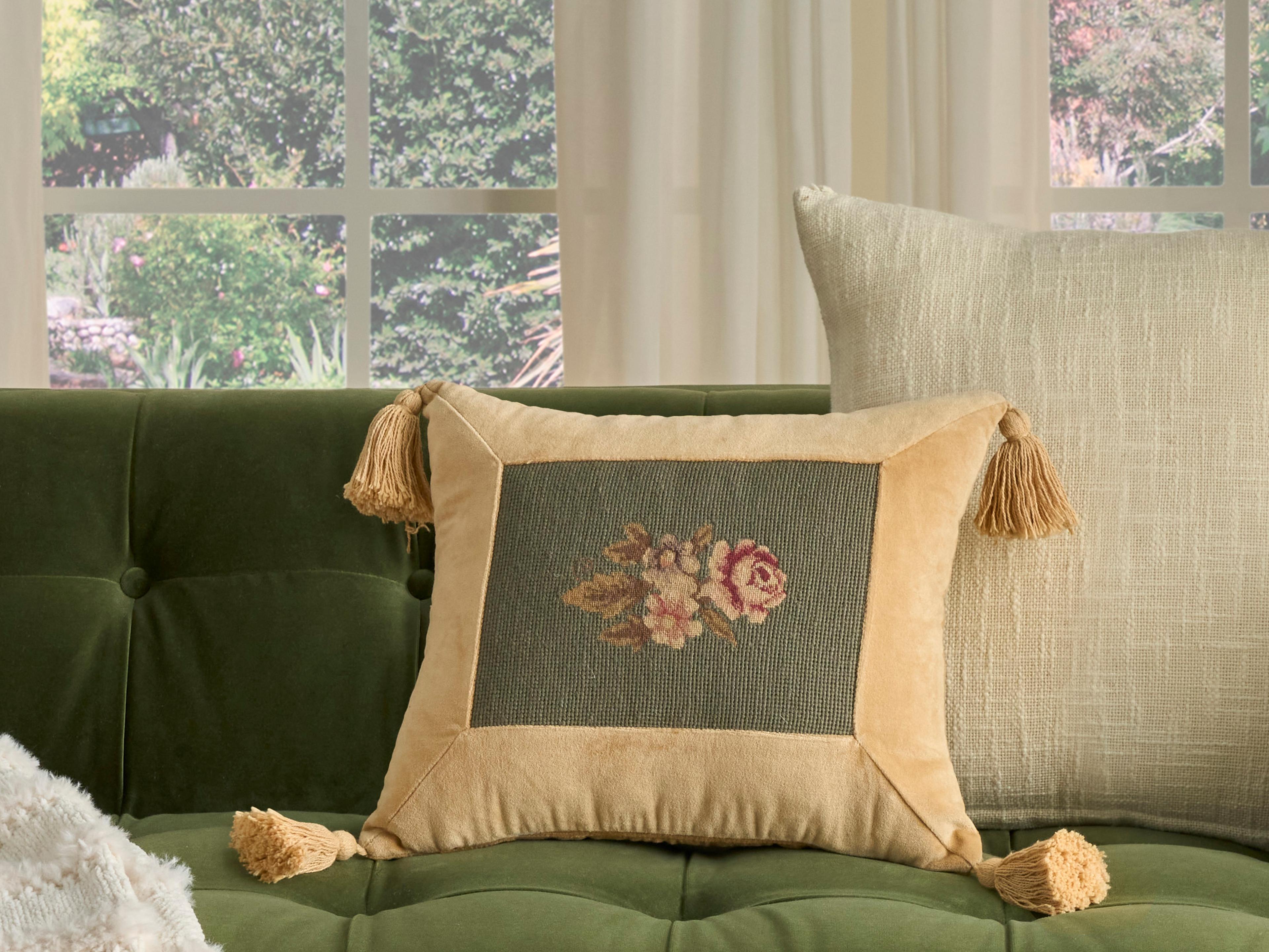 Nourison Mina Victory Vintage Flowers 13" x 15" Sage Pillow