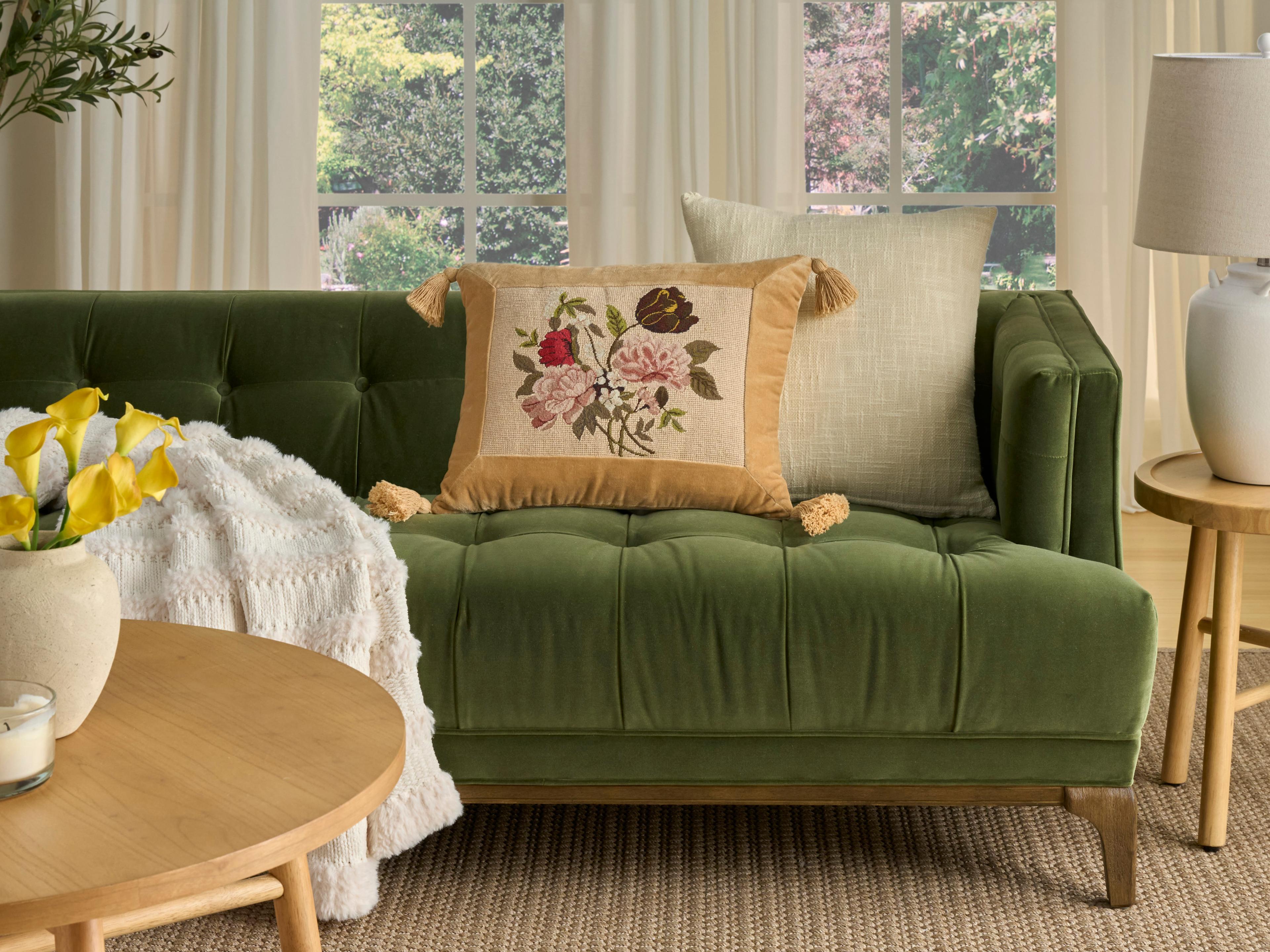 Nourison Mina Victory Vintage Pink Flowers 16" x 20" Beige Pillow