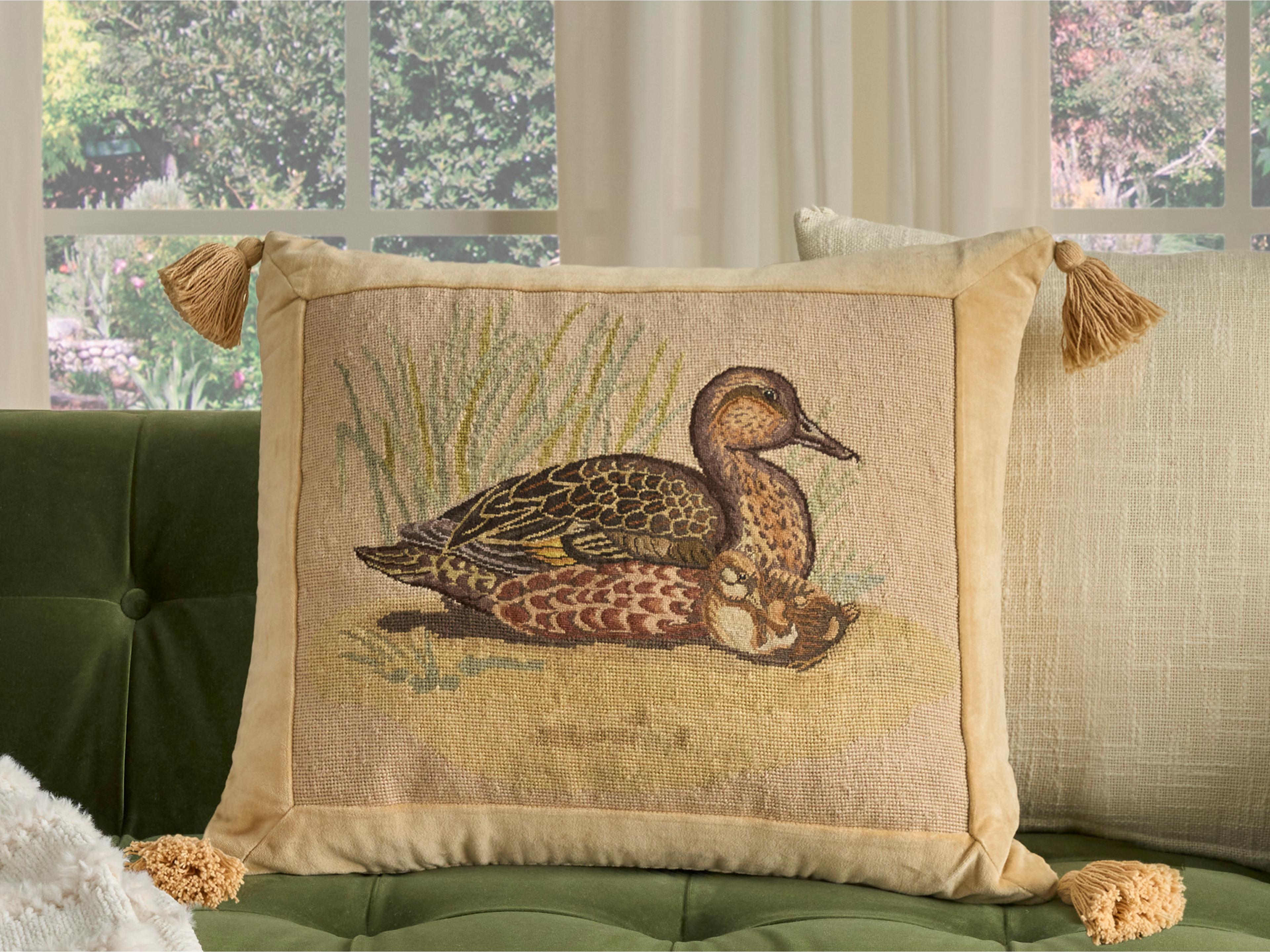 Nourison Mina Victory Vintage Ducks 22" x 26" Beige Pillow