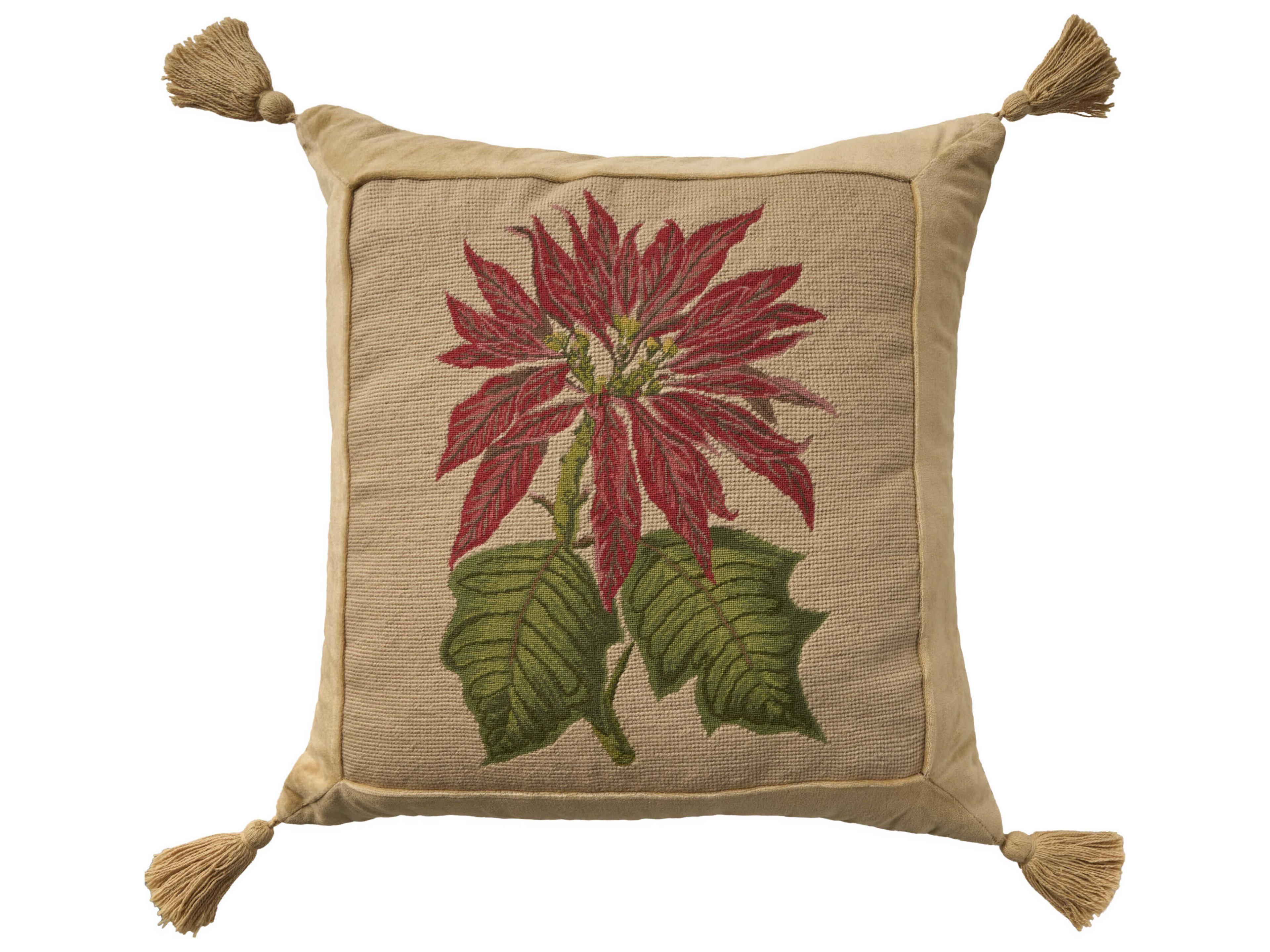 Nourison Mina Victory Vintage Pointsettia 21" x 21" Beige Pillow