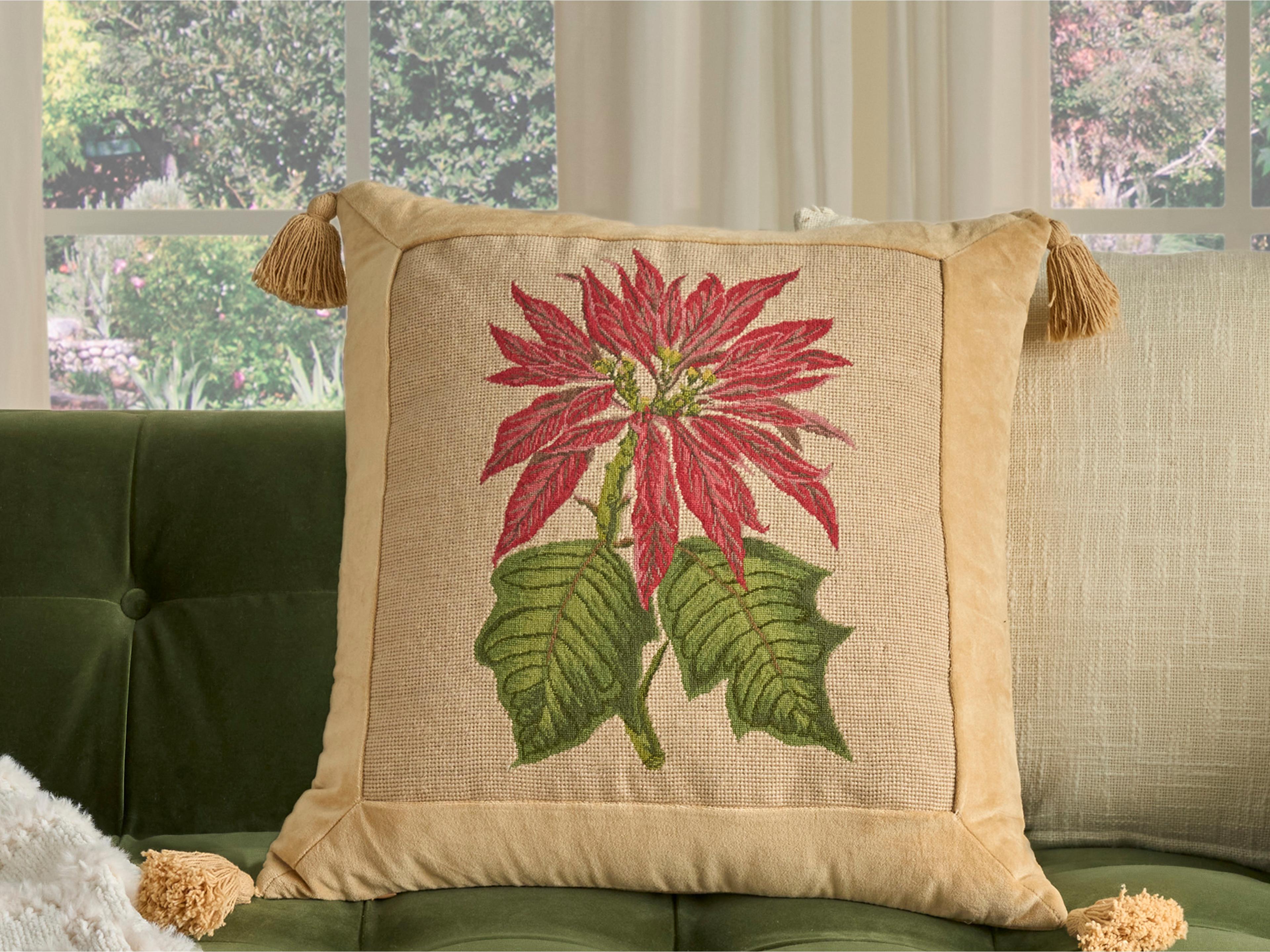 Nourison Mina Victory Vintage Pointsettia 21" x 21" Beige Pillow