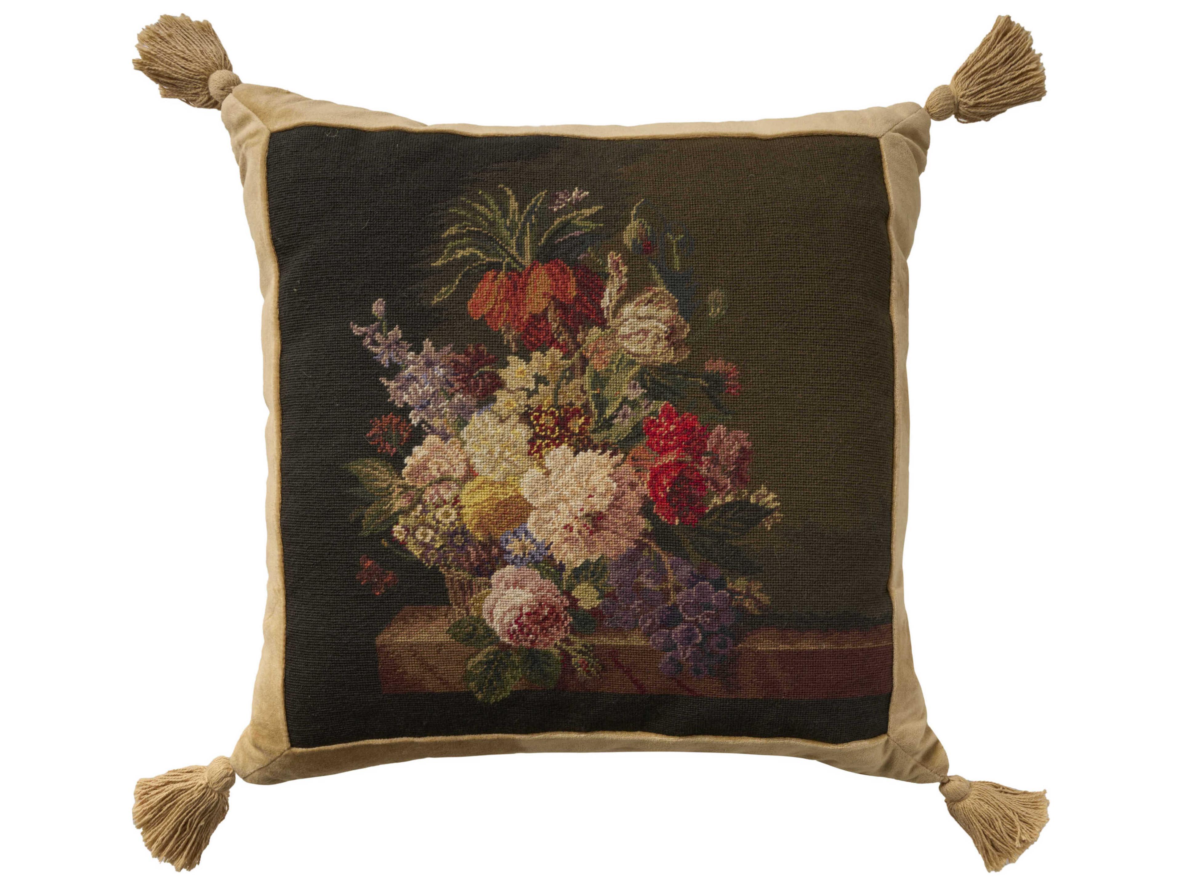 Mina Victory Vintage Flower Basket 20" x 20" Multicolor Pillow