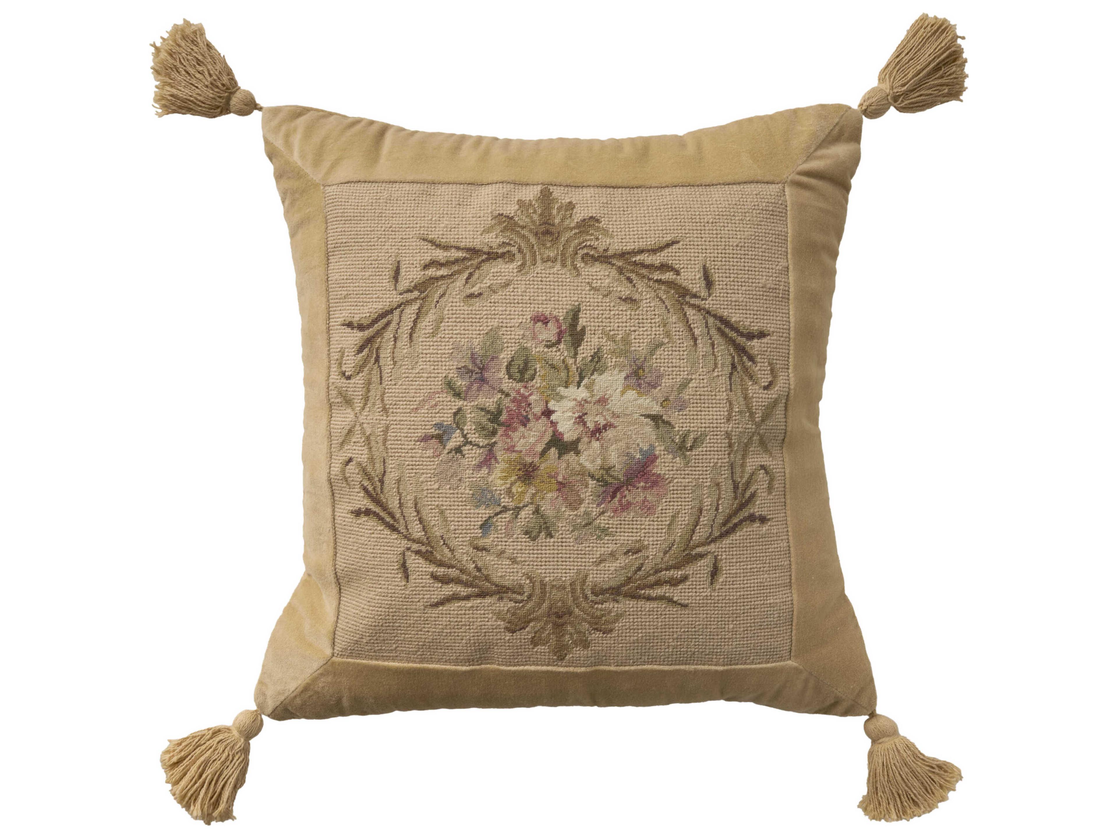 Mina Victory Vintage Floral 19" x 19" Beige Pillow