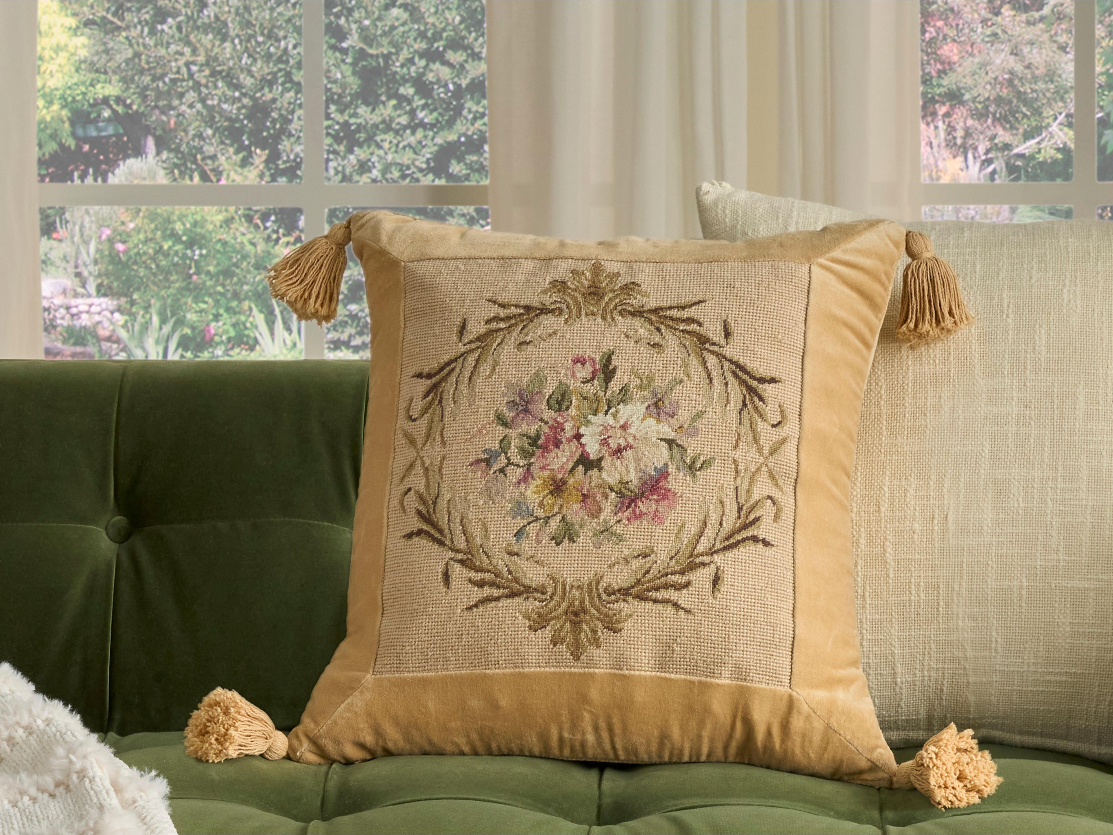 Nourison Mina Victory Vintage Floral 19" x 19" Beige Pillow