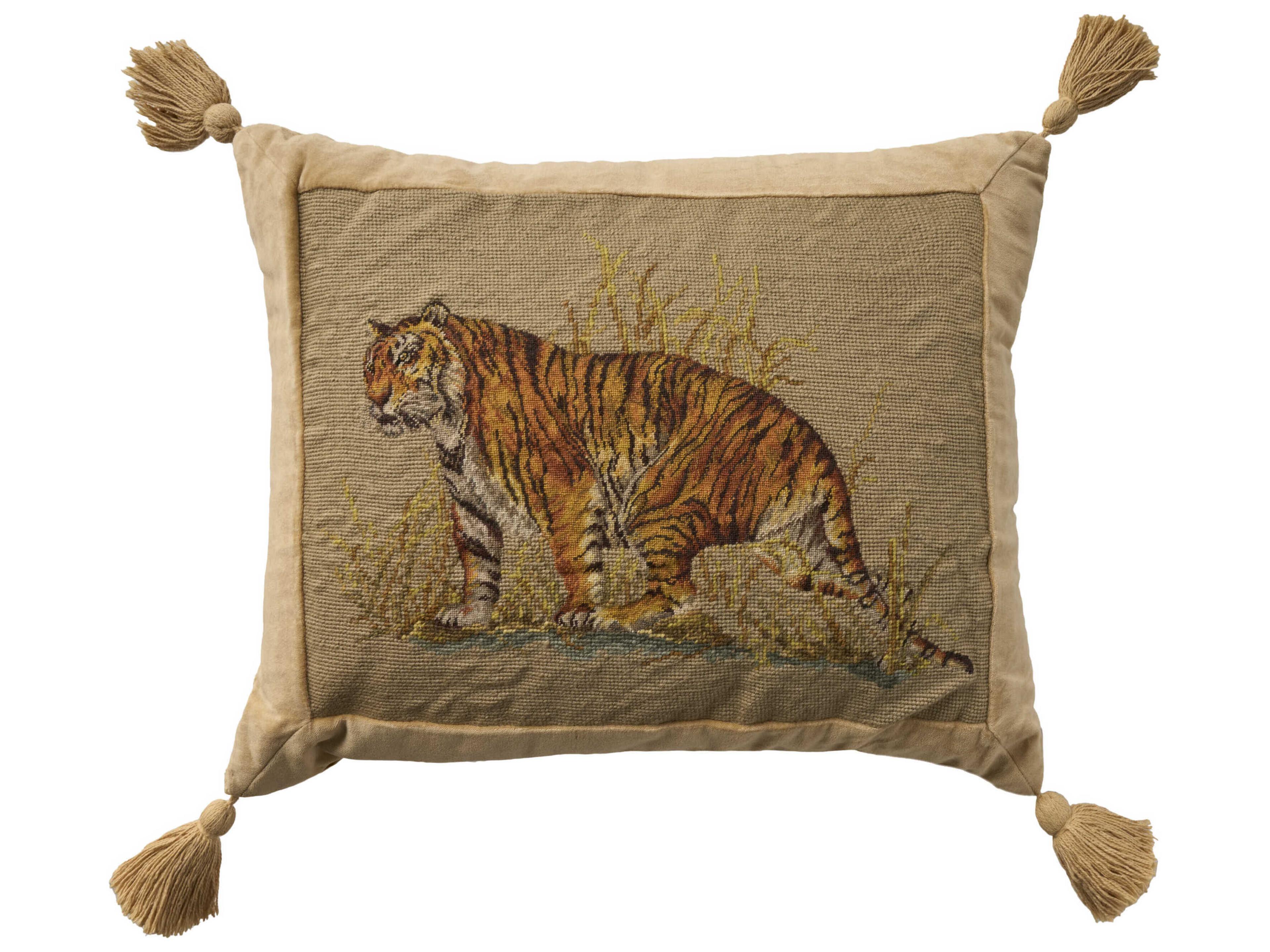 Mina Victory Vintage Tiger 19" x 23" Beige Pillow